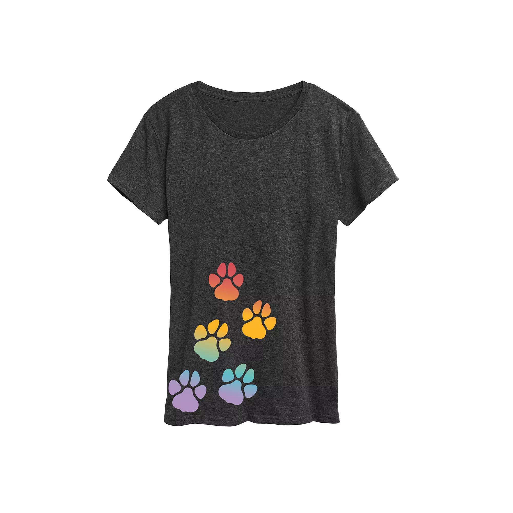 Women's Rainbow Paw Prints Graphic Tee,  Product Image