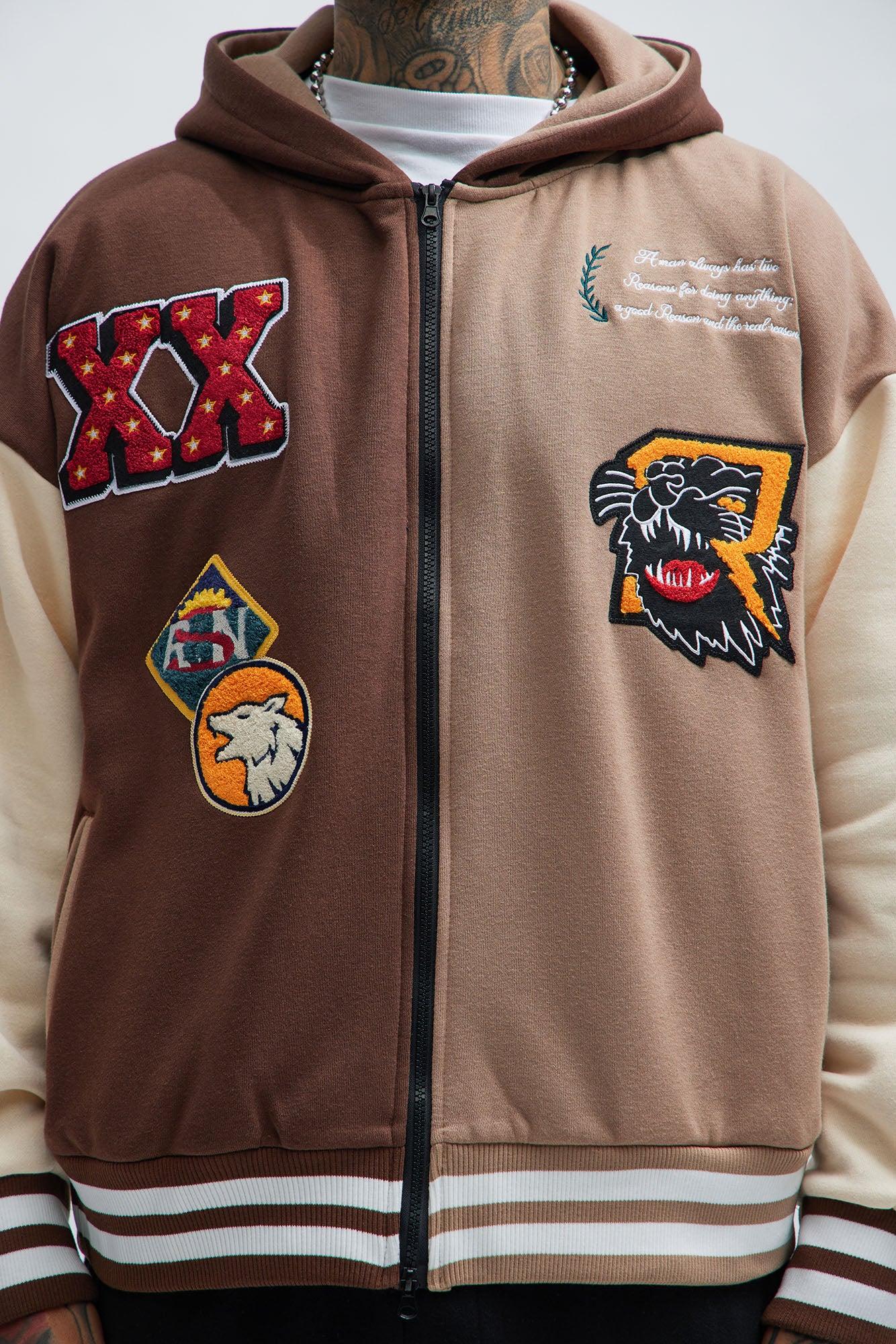 XX Varsity Zip Up Hoodie - Brown Product Image
