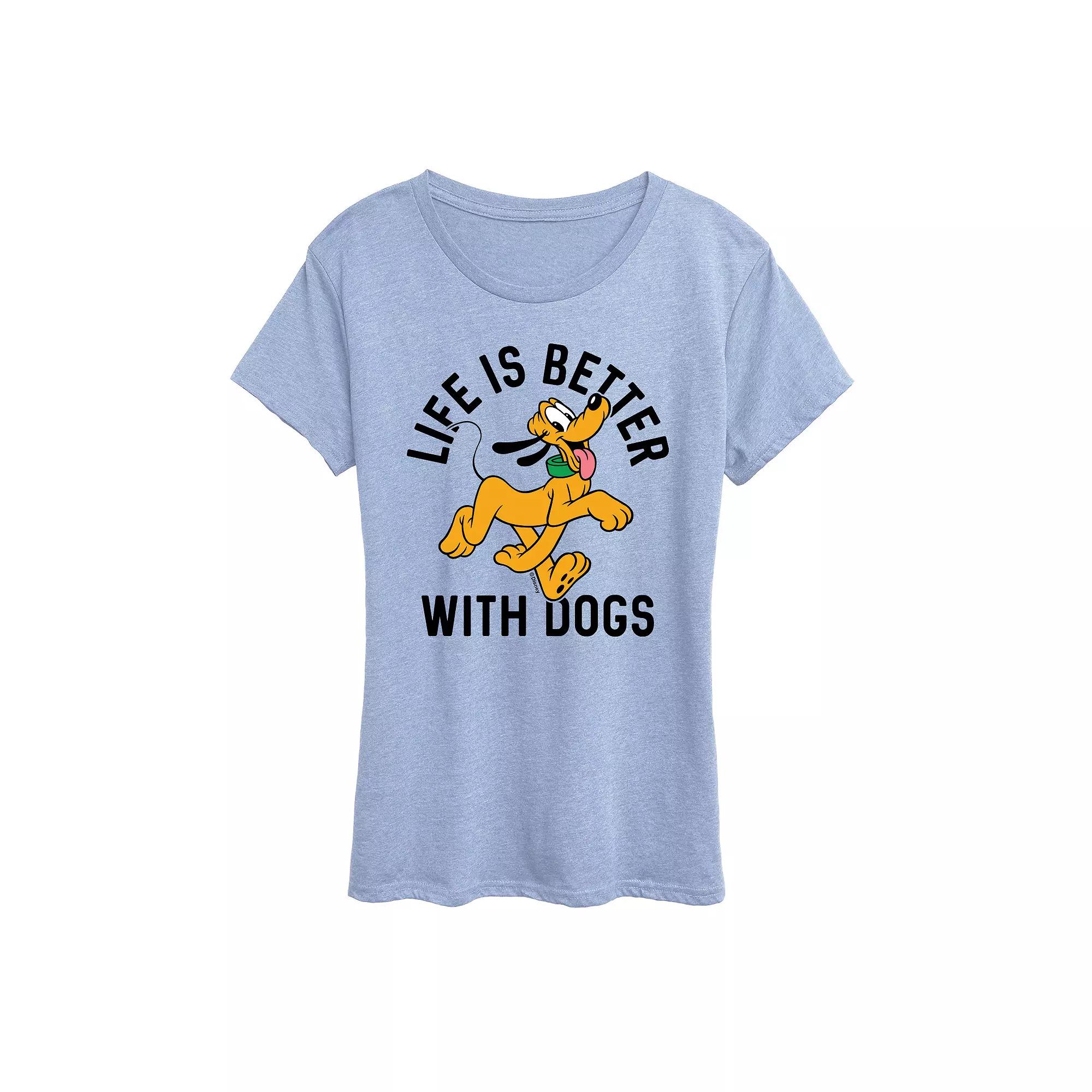 Disney's Pluto Women's Life Is Better With Dogs Graphic Tee,  Product Image