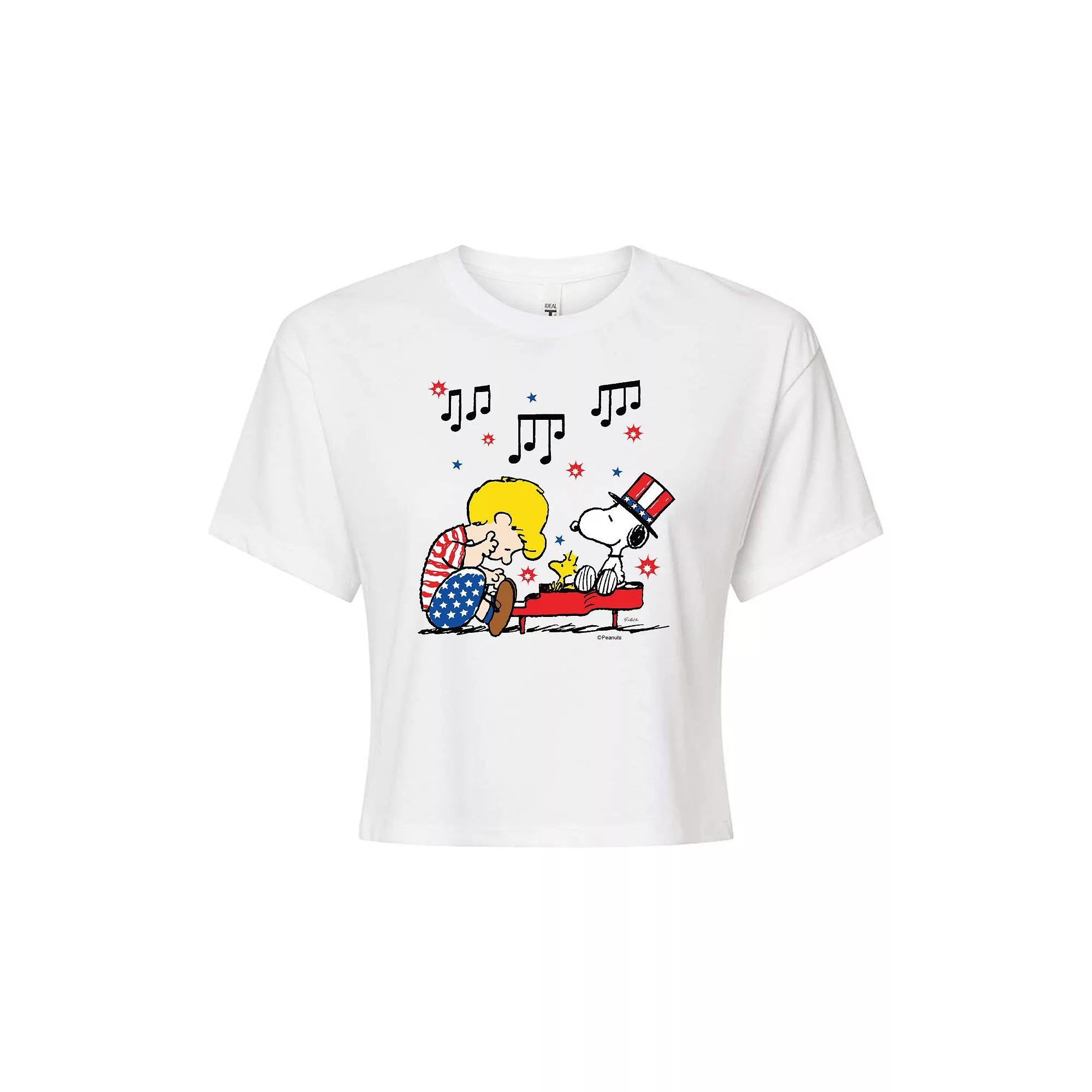 Juniors' Peanuts Schroeder & Snoopy Cropped Tee, Girl's,  Product Image
