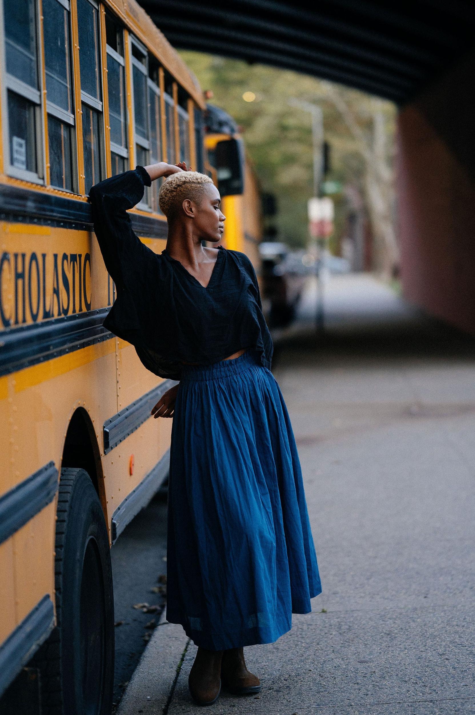 Indigo pleated skirt Product Image