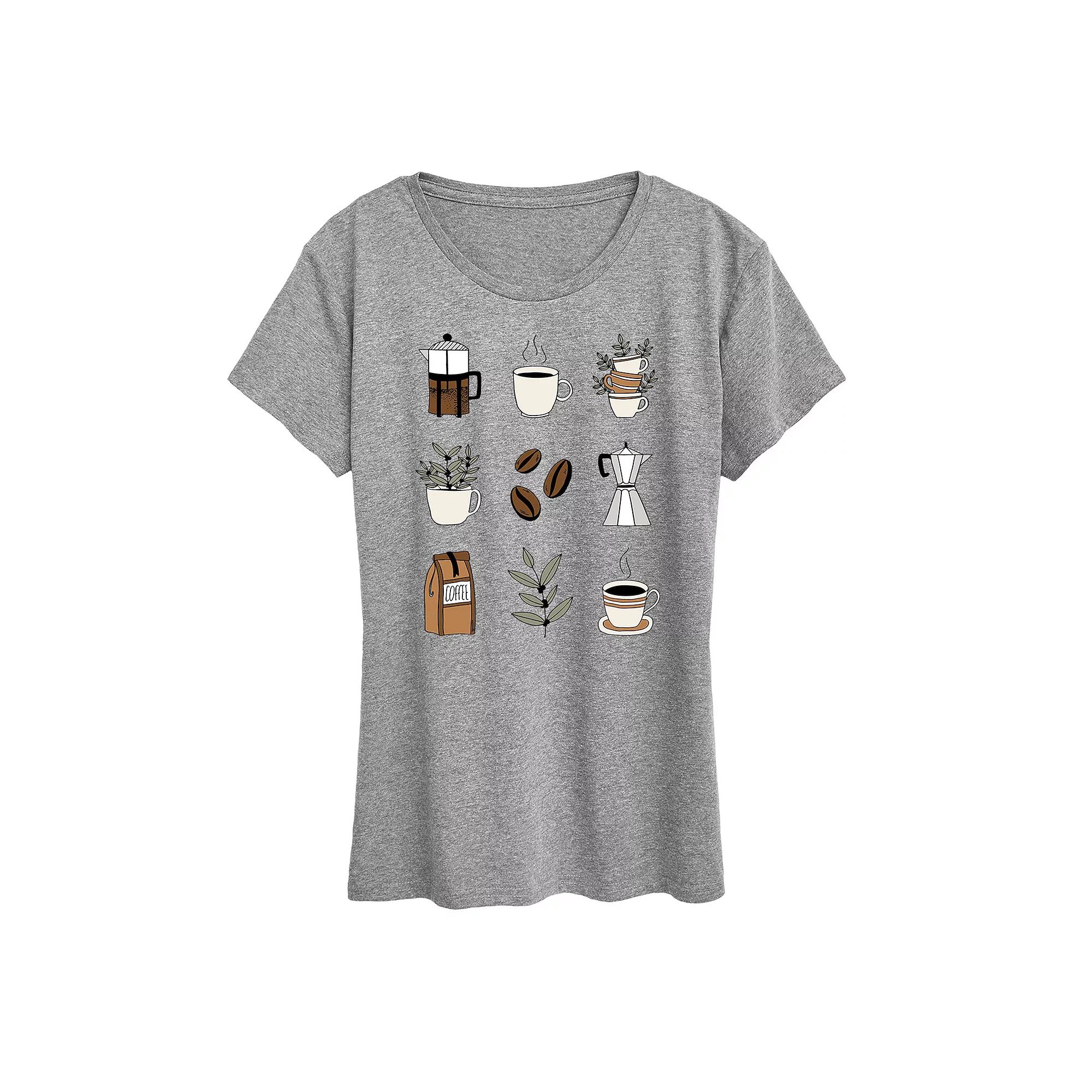 Women's Coffee Grid Graphic Tee, Size: Small, Grey Gray Product Image