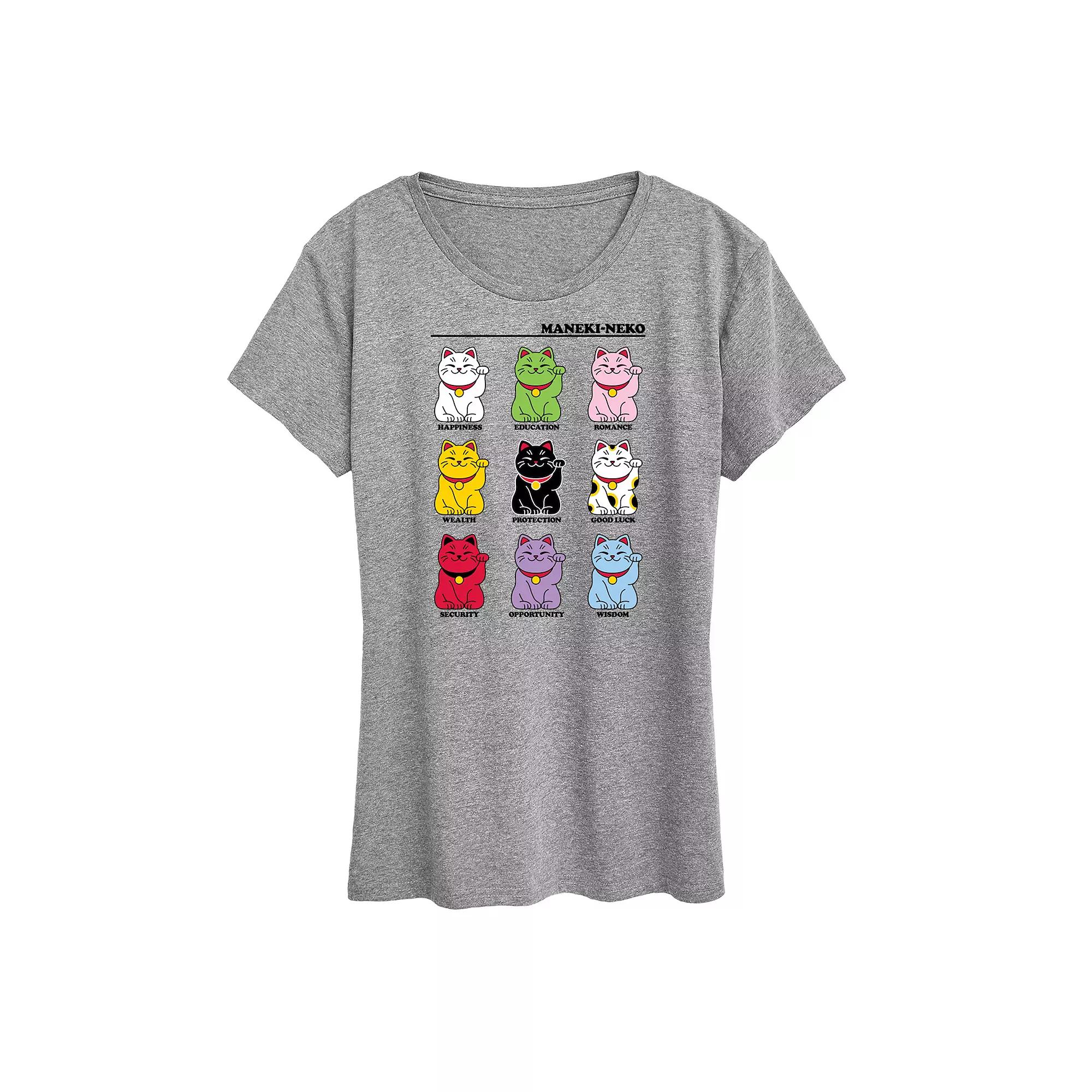 Women's Lucky Cat Grid Graphic Tee,  Product Image