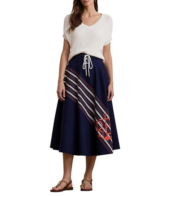 Lauren Ralph Lauren Lace-Up Waist A-Line Midi Skirt Product Image