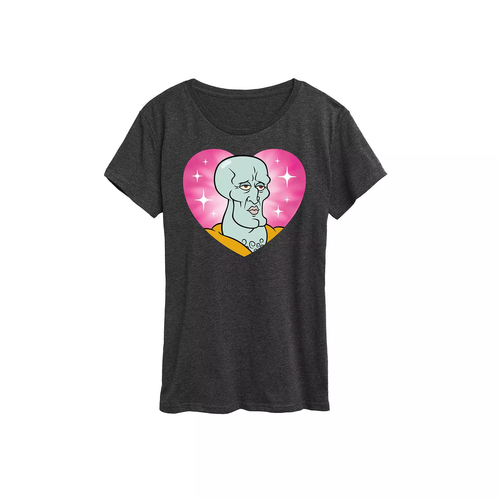 Women's Spongebob Squarepants Handsome Squidward Heart Graphic Tee,  Product Image