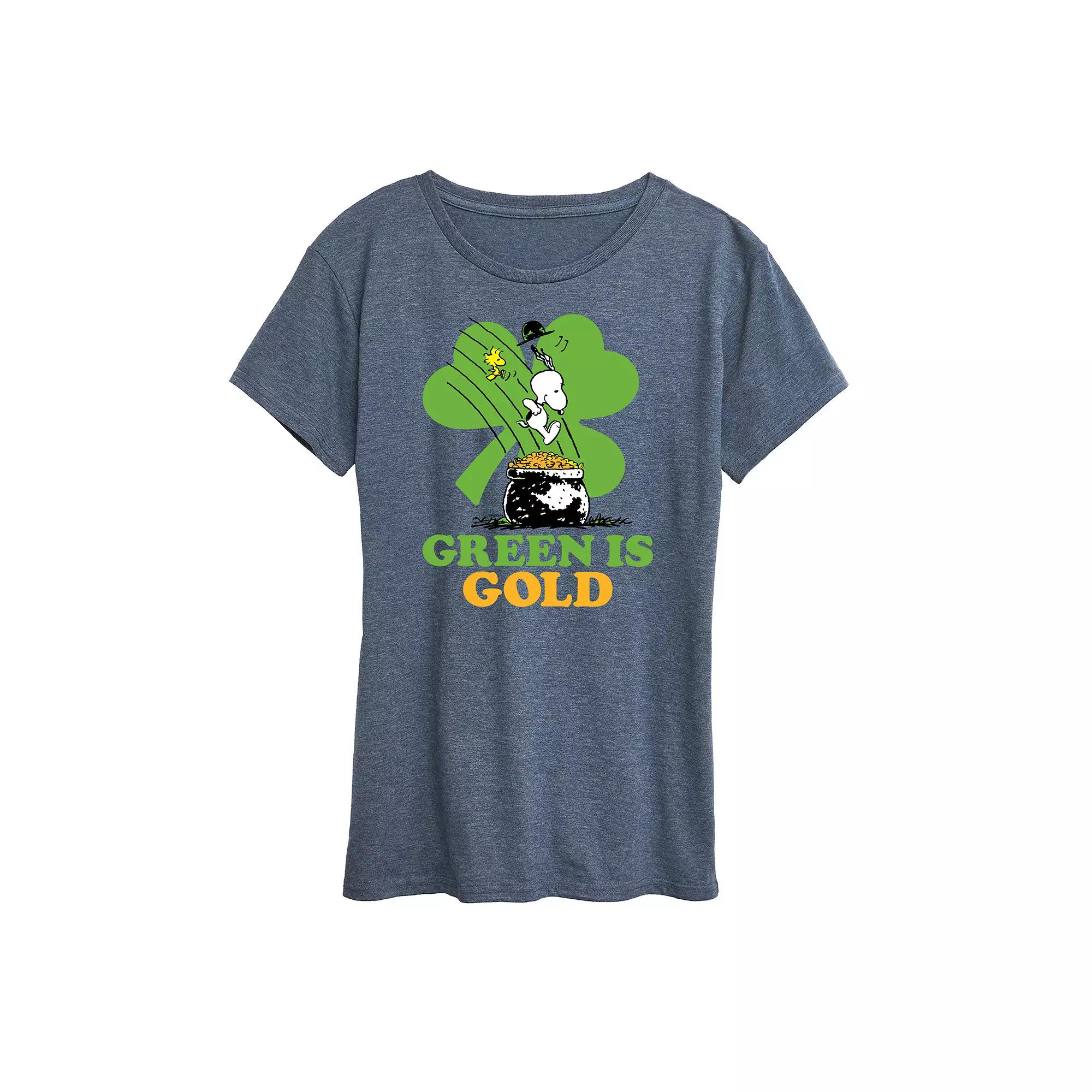 Women's Peanuts Snoopy & Woodstock Green Is Gold Graphic Tee,  Product Image