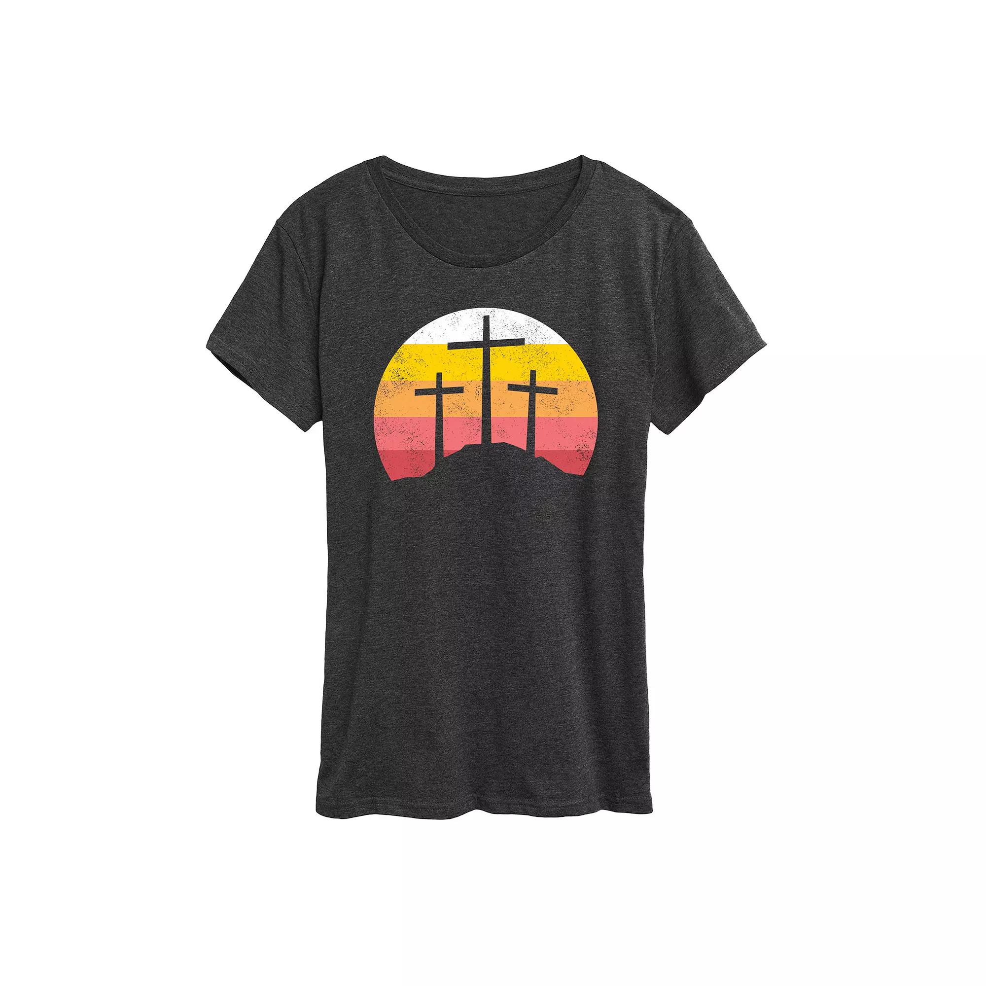 Women's Retro Sunset Three Crosses Graphic Tee,  Product Image
