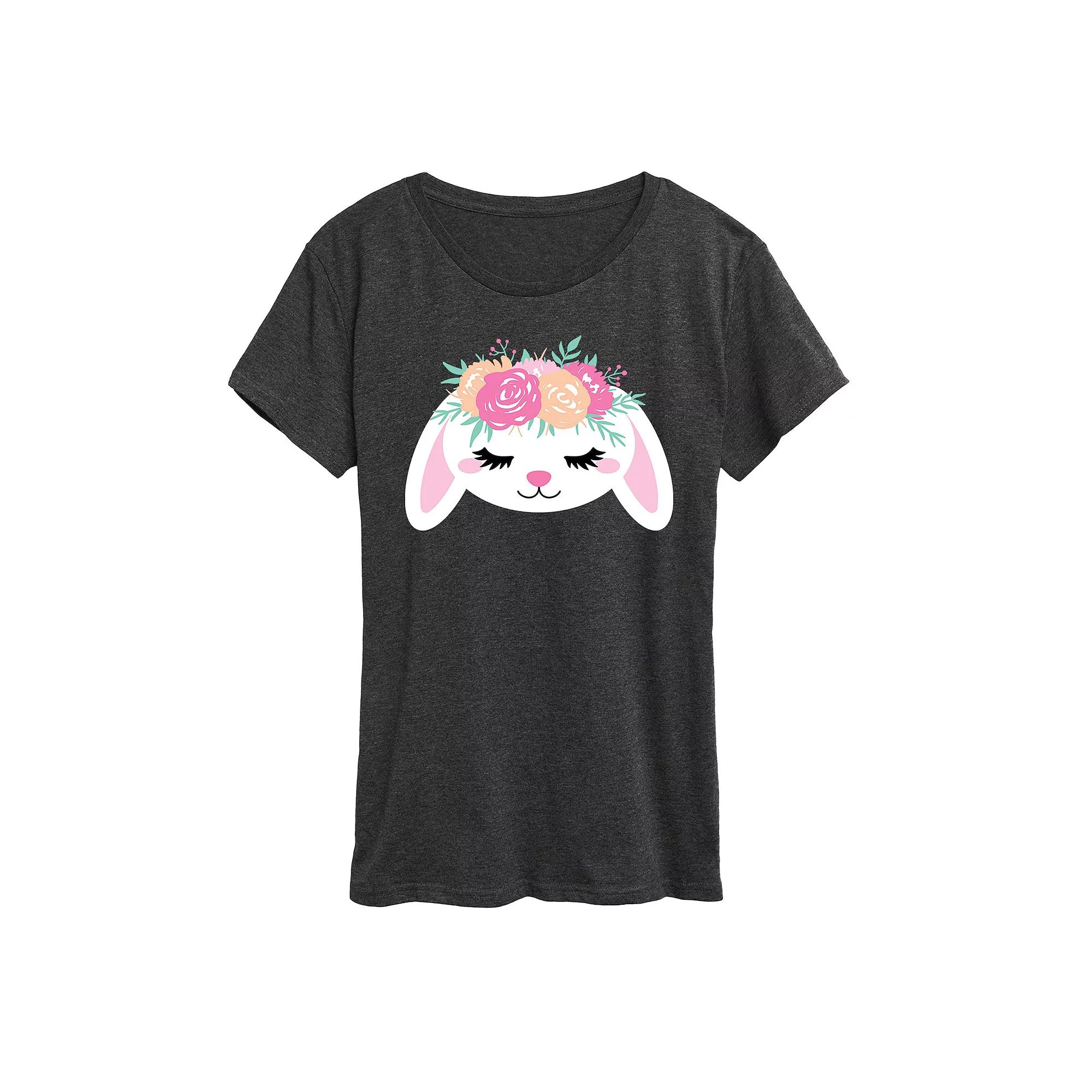 Women's Bunny Face With Flower Crown Graphic Tee,  Product Image