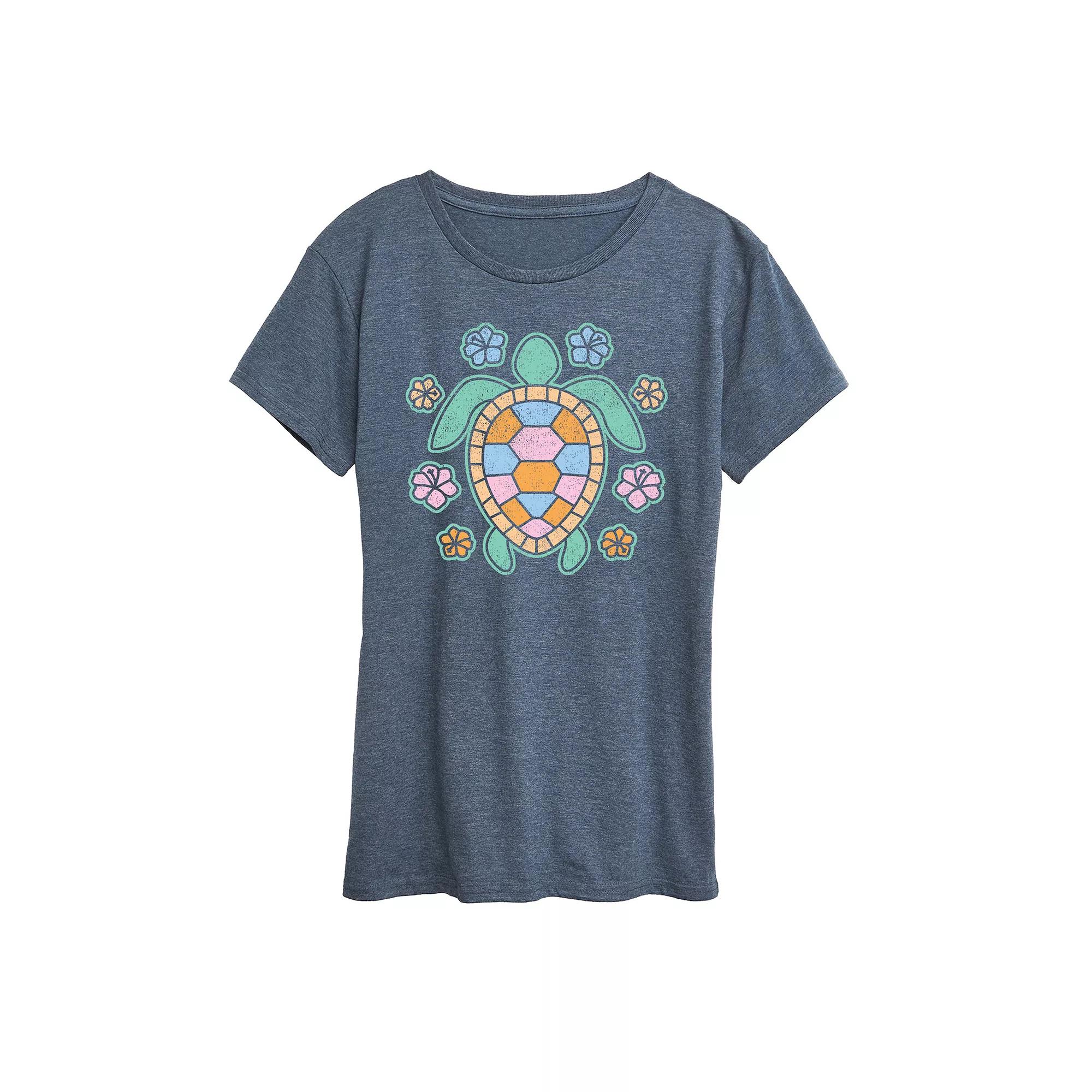 Women's Turtle And Flowers Graphic Tee,  Product Image