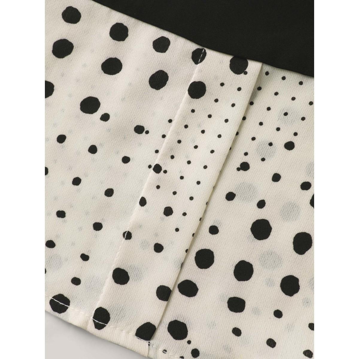 Plus Size Black Sheer Color Contrast Spliced Collar Blouse Women Office Elbow-length sleeve Shirt collar Office Blouses BloomChic 18-20/2X Product Image