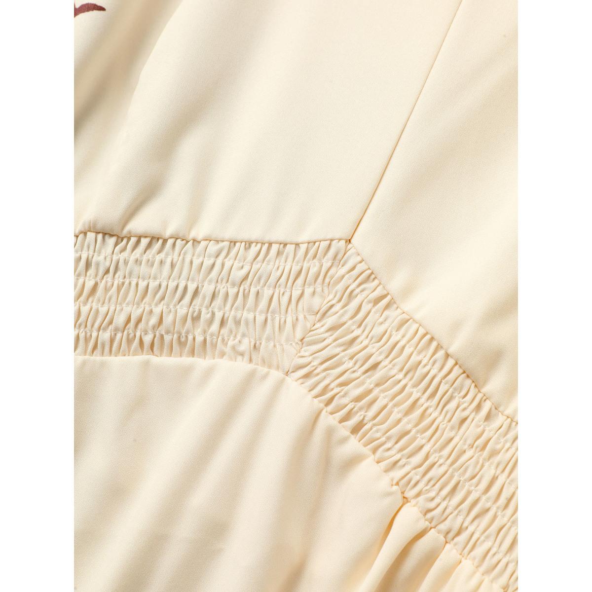 Plus Size Sun Print Shirred Ruffle Sleeve Dress WhiteSmoke Women Resort Shirred V-neck Short sleeve Curvy BloomChic 22-24/3X Product Image