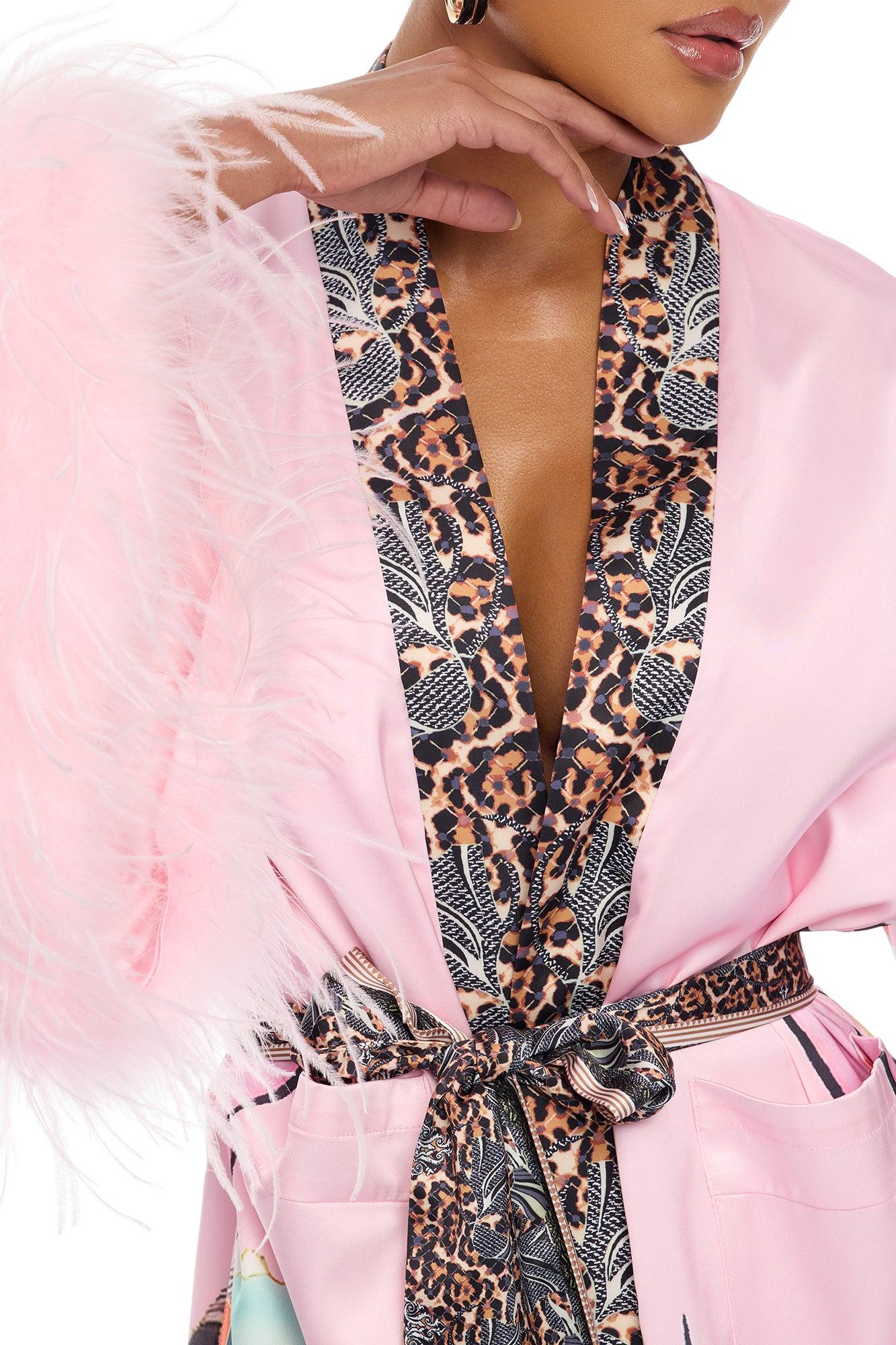 Luxe Lifestyle Feathered 3 Piece Satin Pant Set - Pink/combo Female Product Image
