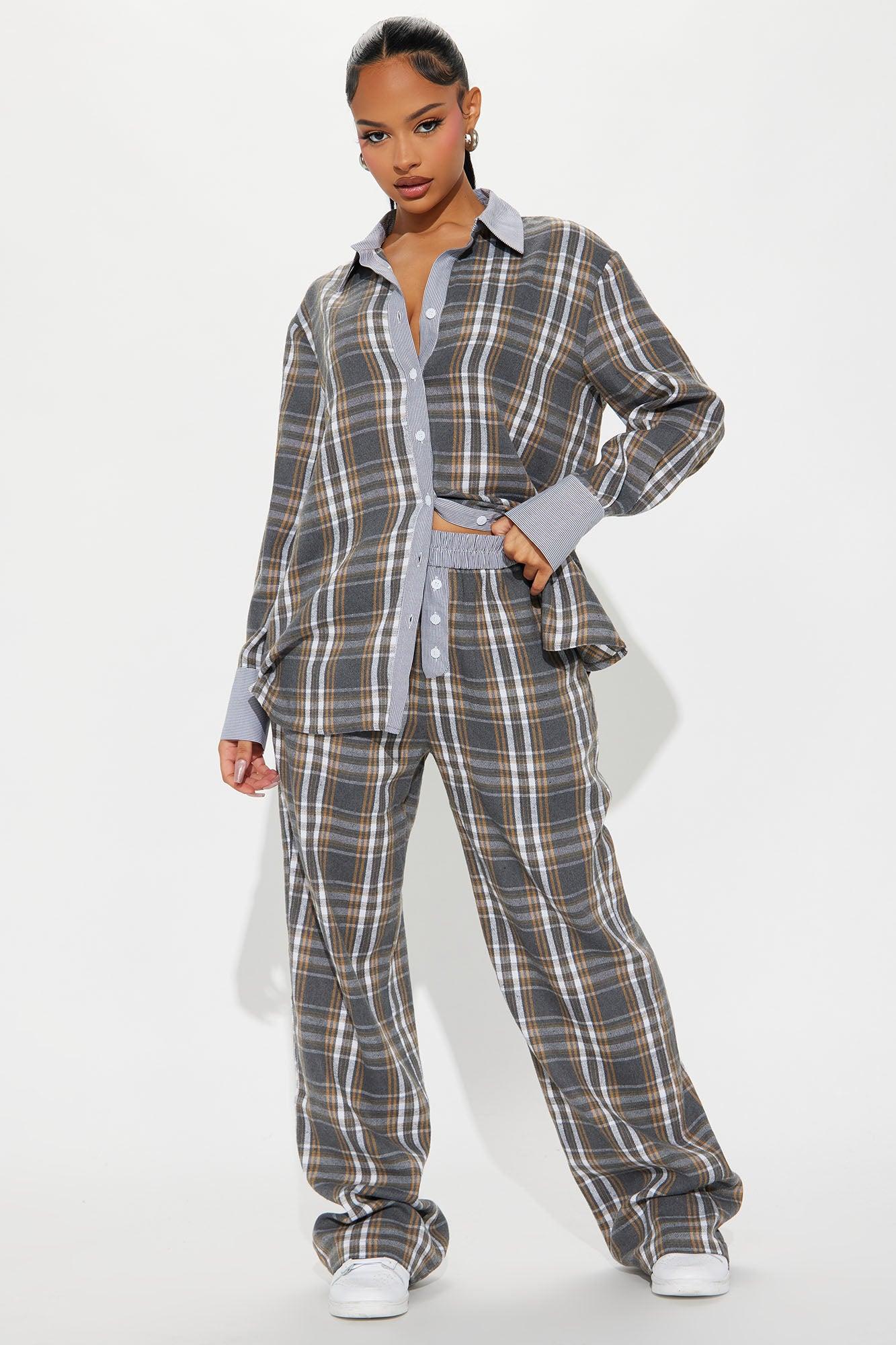 Shaye Flannel Boxer Pant Set - Grey/combo Product Image