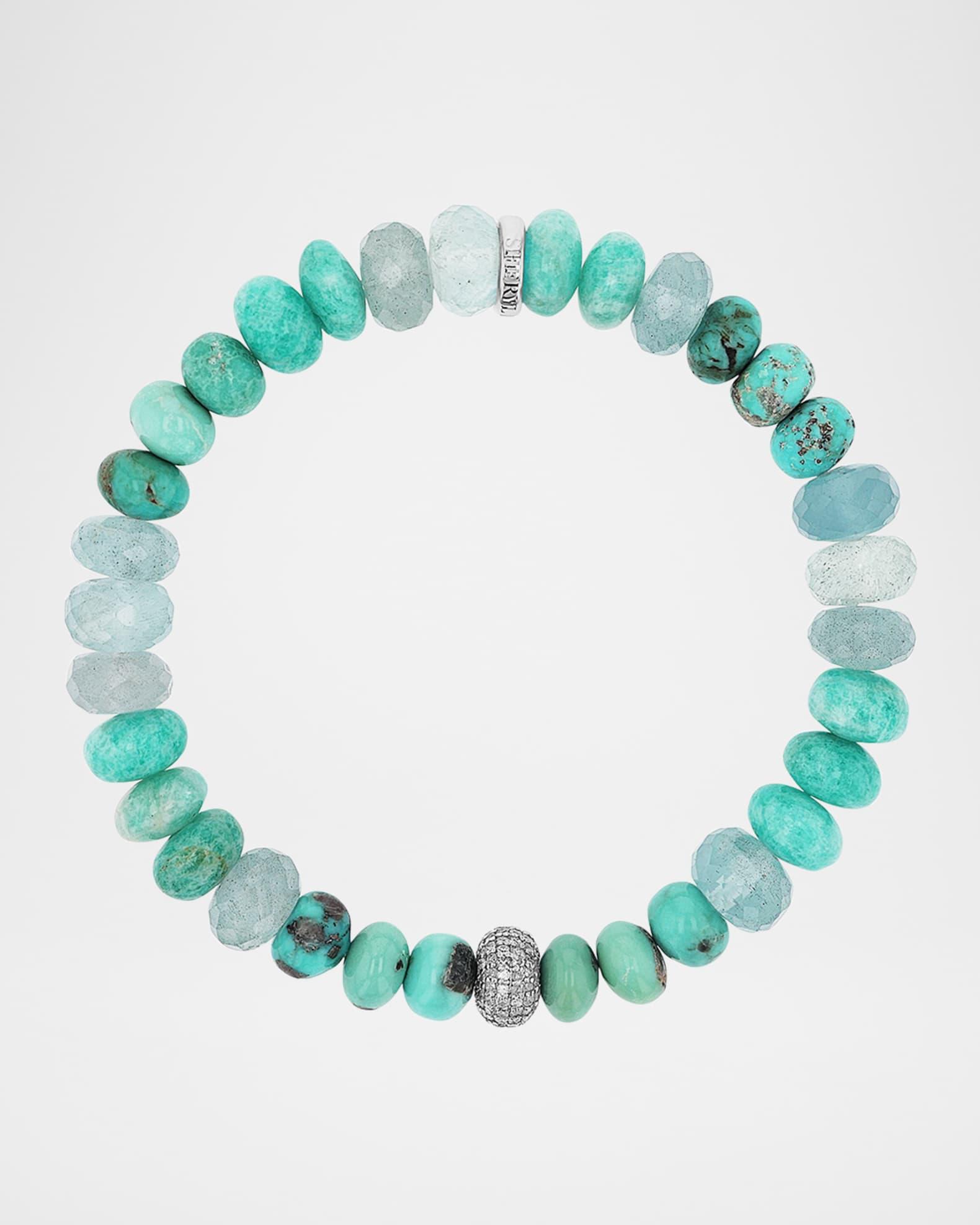 Sterling Silver and Mixed Blue Bead Bracelet with Diamonds Product Image