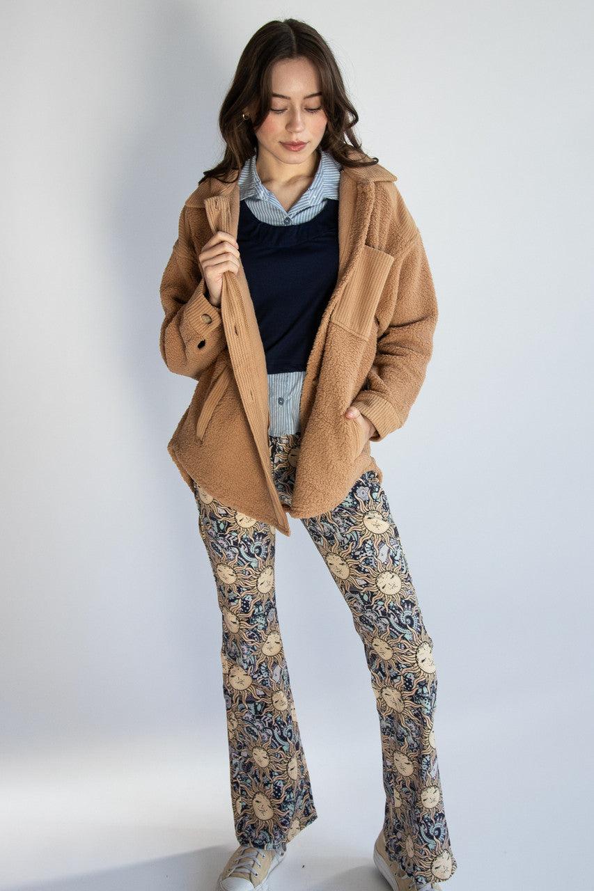 Camel Corduroy Trim Sherpa Jacket Product Image