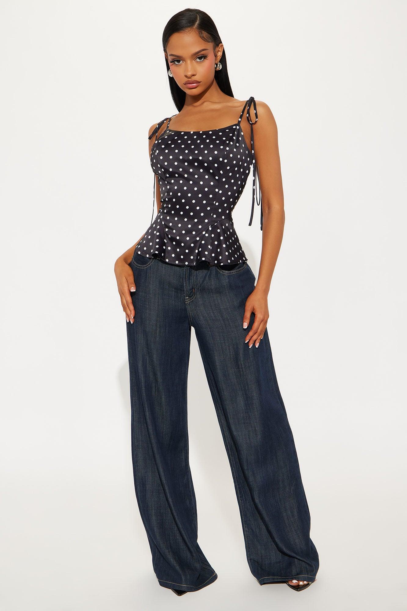 Giovana Satin Polka Dot Top - Black/White Product Image