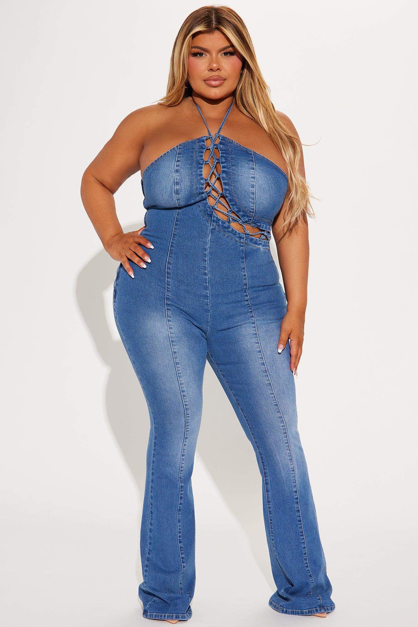 Bad Gal Denim Jumpsuit - Medium Wash Product Image