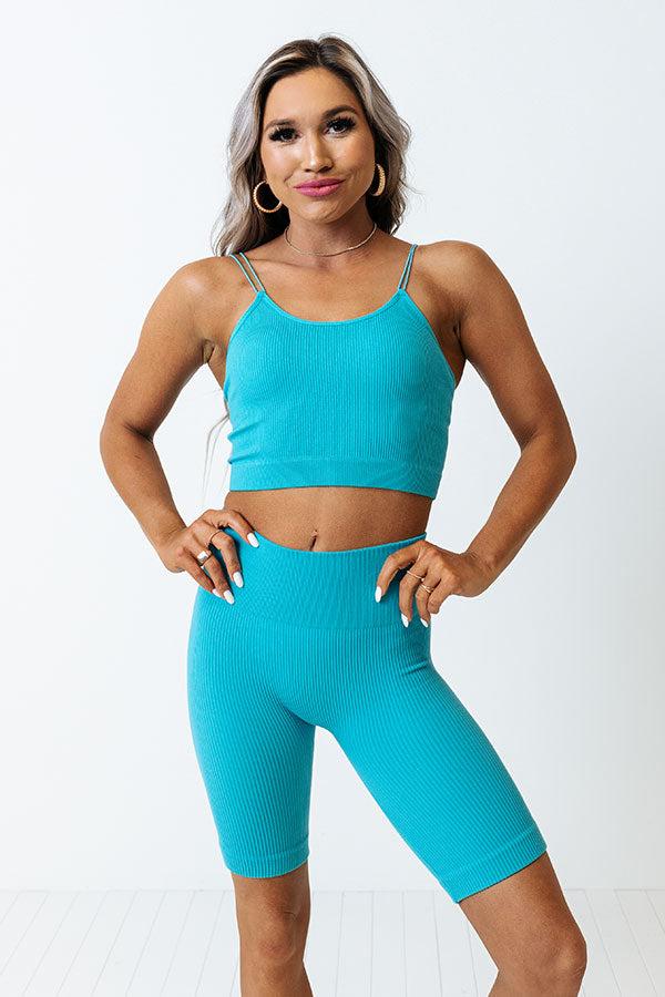 Up At Dawn Ribbed Crop Tank in Turquoise Product Image