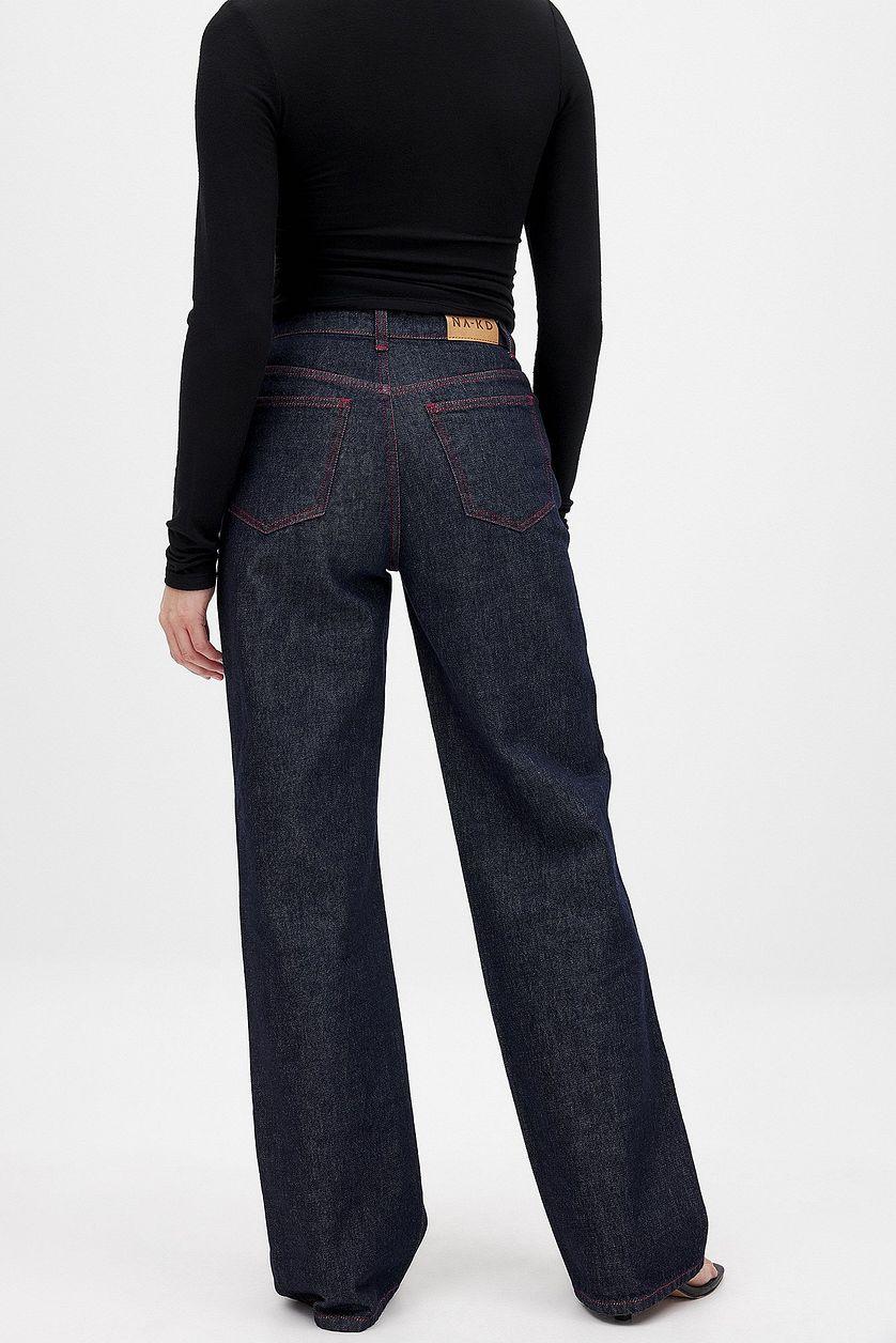 Straight Mid Waist Jeans Black Product Image