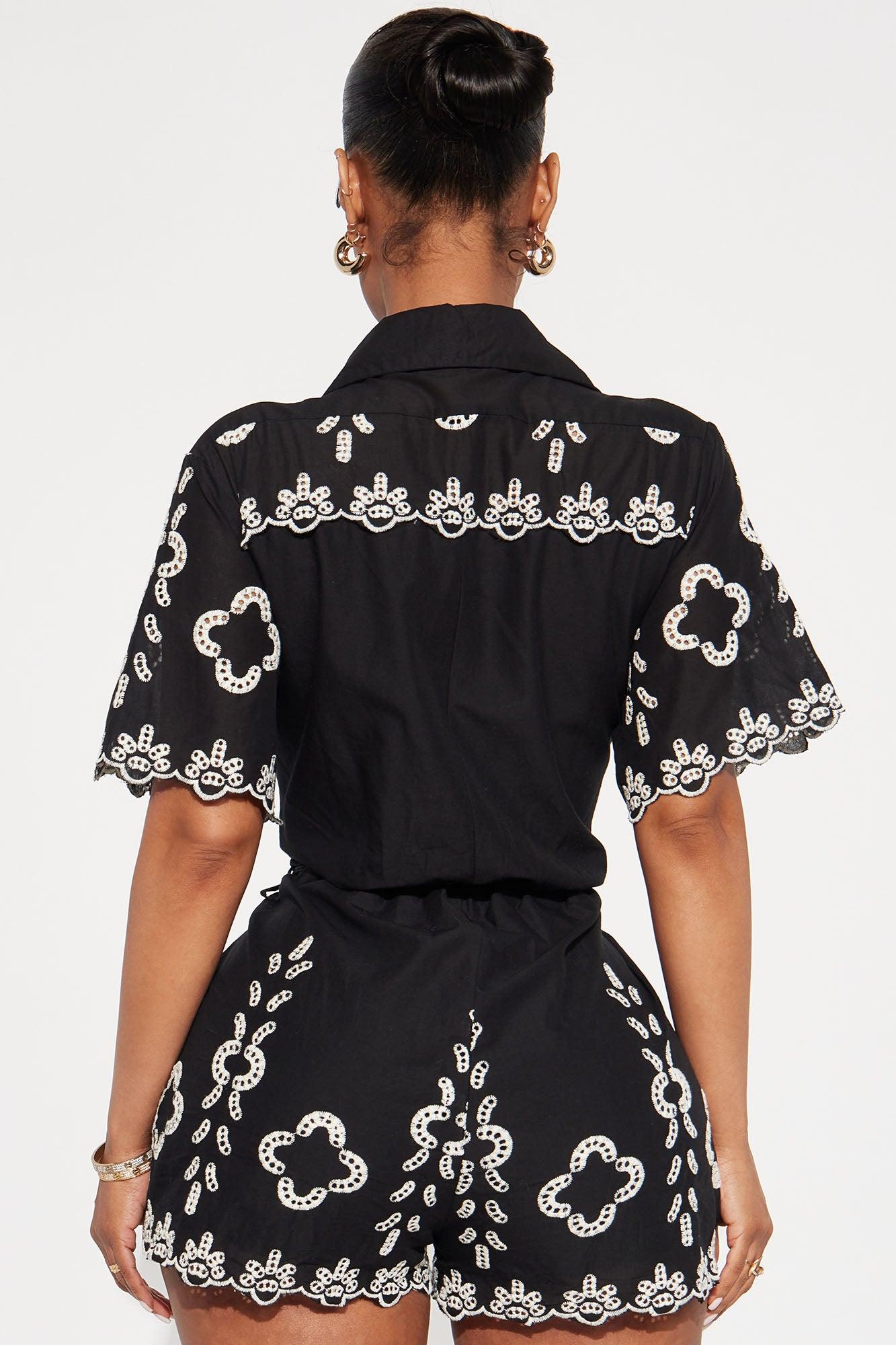 Sicily Linen Romper - Black/White Female Product Image