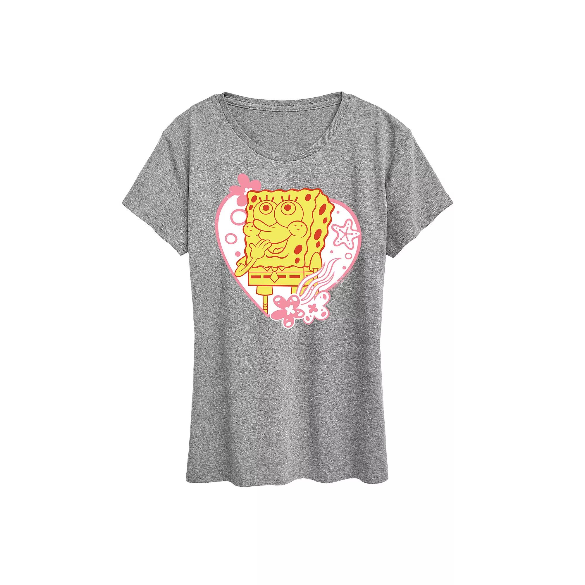 Women's Spongebob Squarepants Heart Graphic Tee,  Product Image