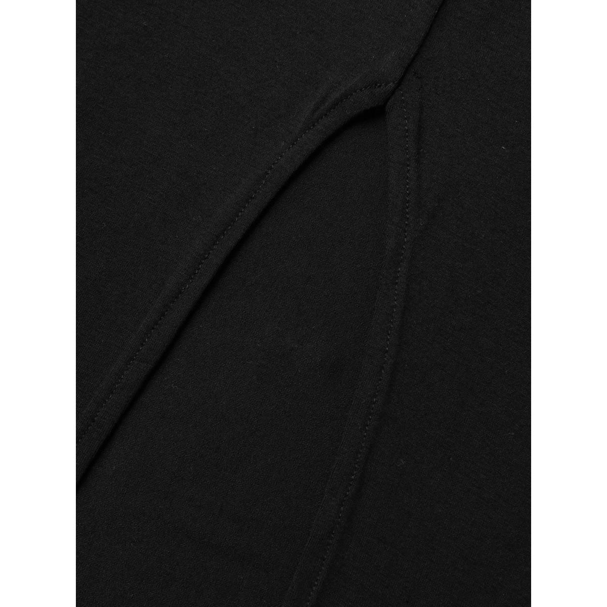 Plus Size Side-Split Plain Round Neck T-Shirt Black Women Casual Slit Non Loose Everyday T-shirts BloomChic 14-16/1X Product Image