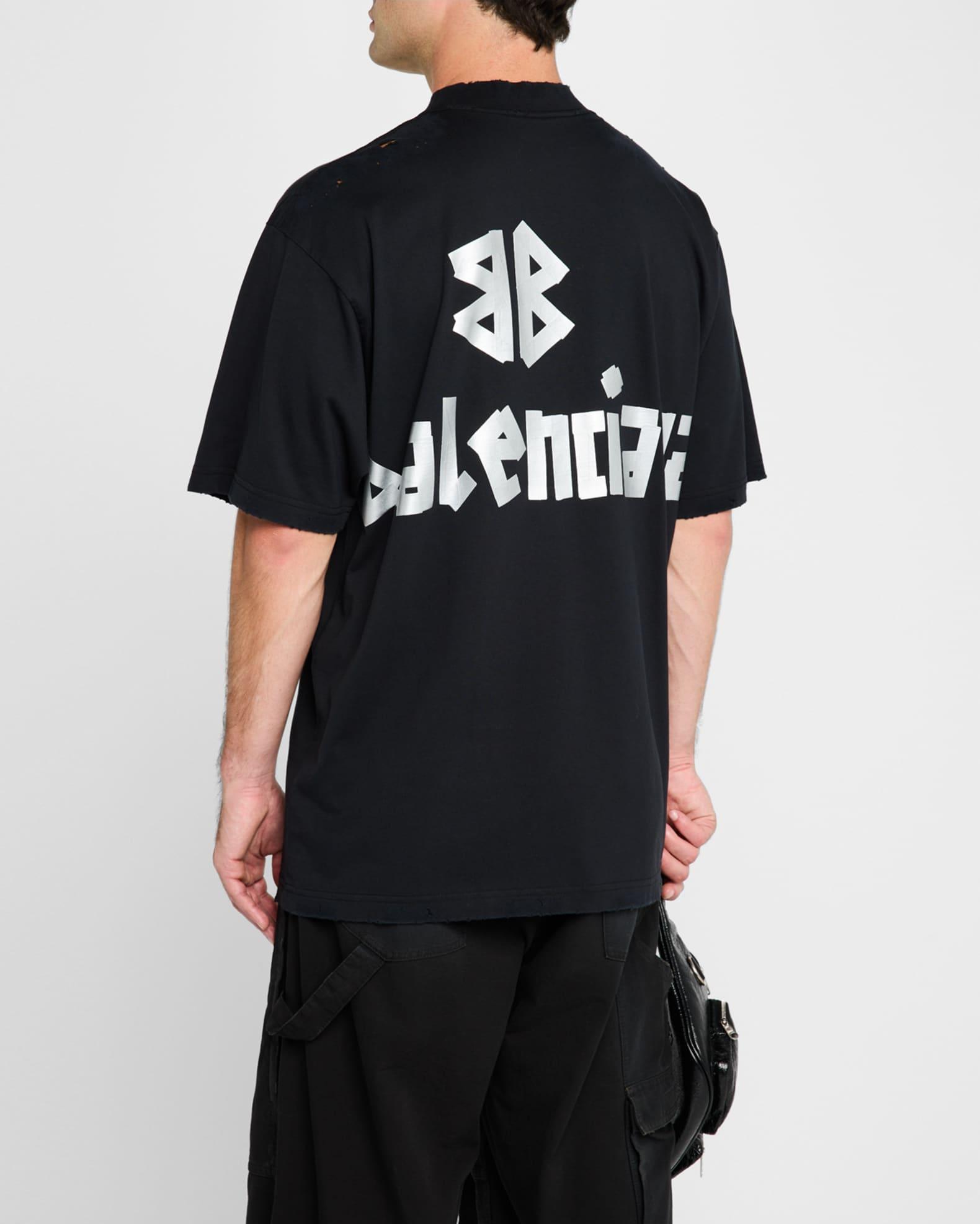 Men's Taped-Logo Distressed T-Shirt Product Image