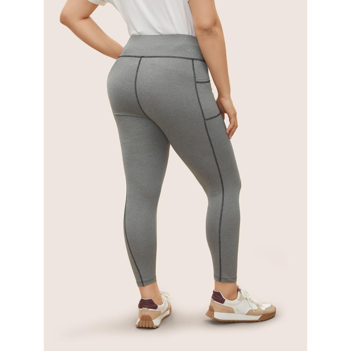 Plus Size Contrast Trim Side Pocket High Rise Leggings Women Gray Casual High stretch High Rise Everyday Leggings BloomChic 22-24/3X Product Image