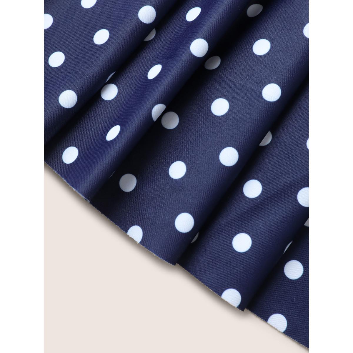 Plus Size Polka Dot Ruched Fit Flare Swim Dress Women's Swimwear Indigo Beach Bodycon Strapless High stretch Curve Swim Dresses BloomChic 12/L Product Image