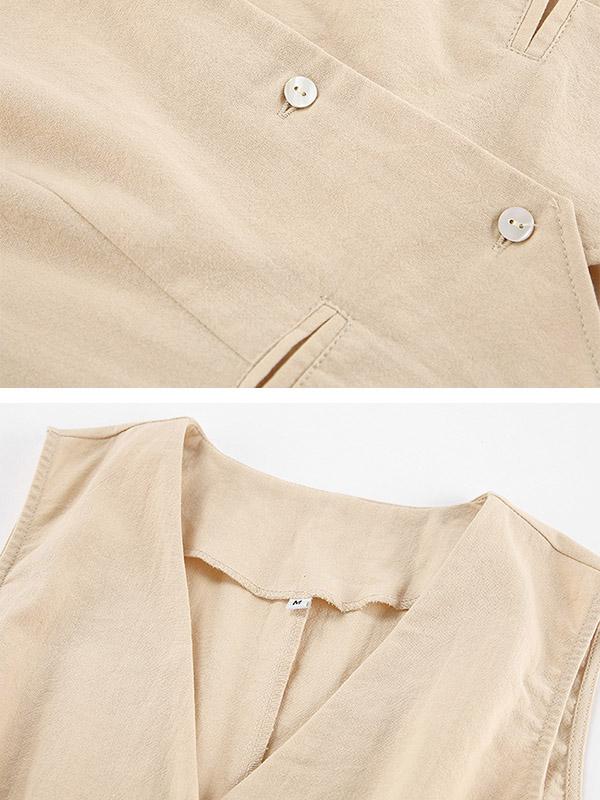 High Waisted Loose Pleated Solid Color Split-Joint V-Neck Two Pieces Set Product Image