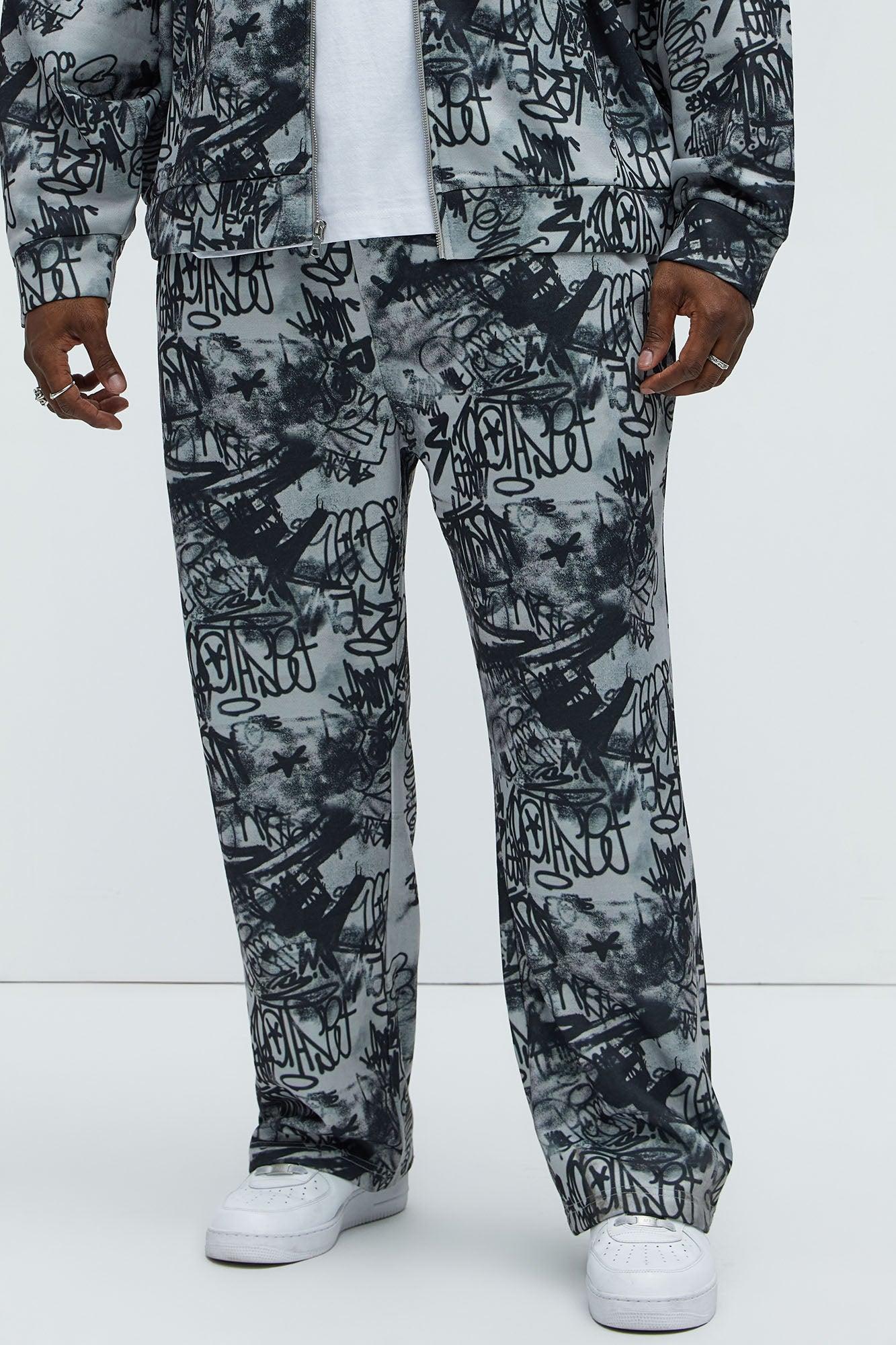 Vandal Straight Graffiti Sweatpants - Grey Product Image