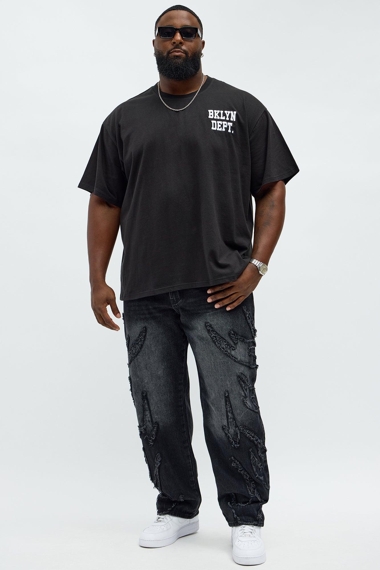 Relaxed Straight Rugged Fray Jeans - Black Wash Male Product Image