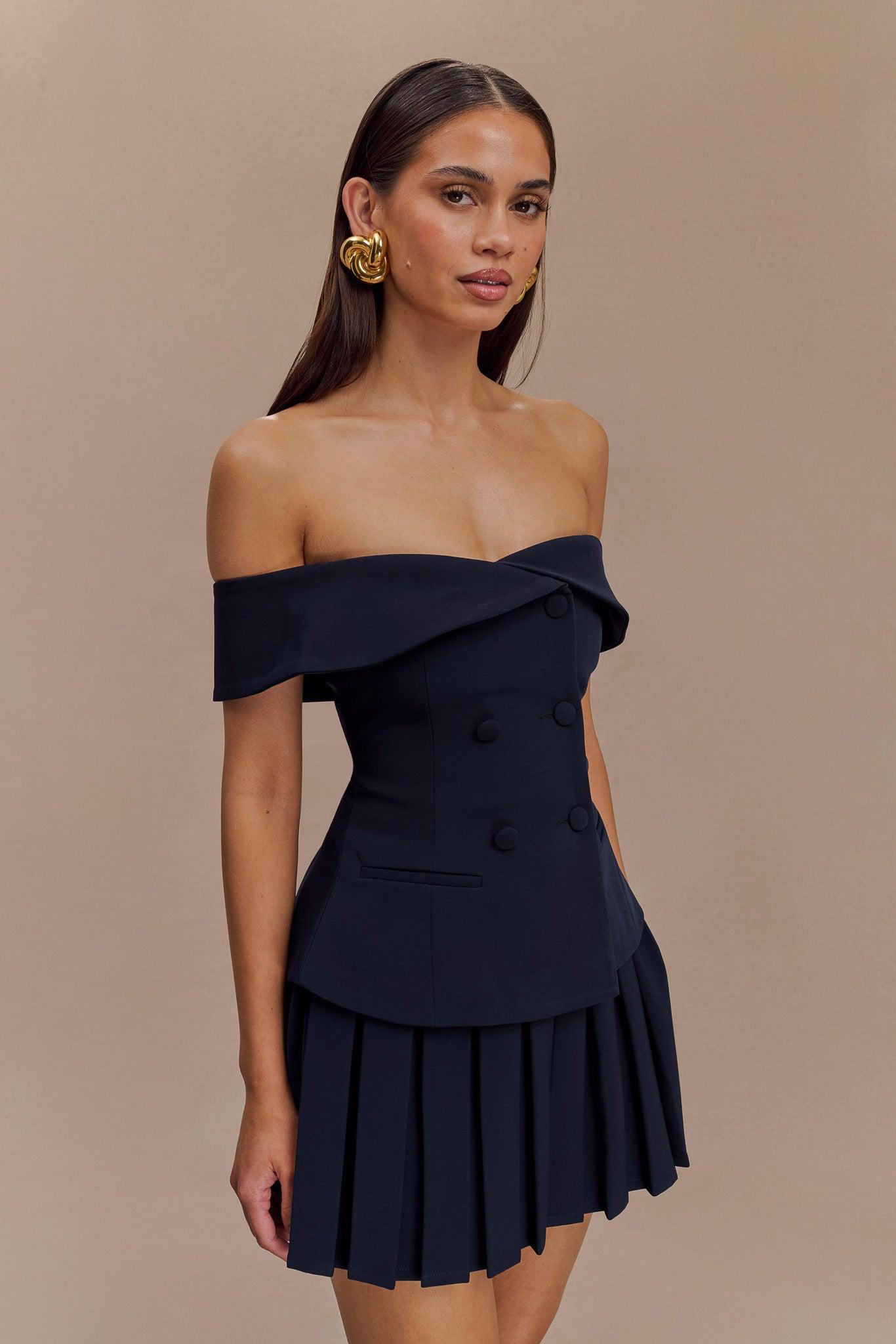 Mura Pleated Mini Skirt - Navy Product Image