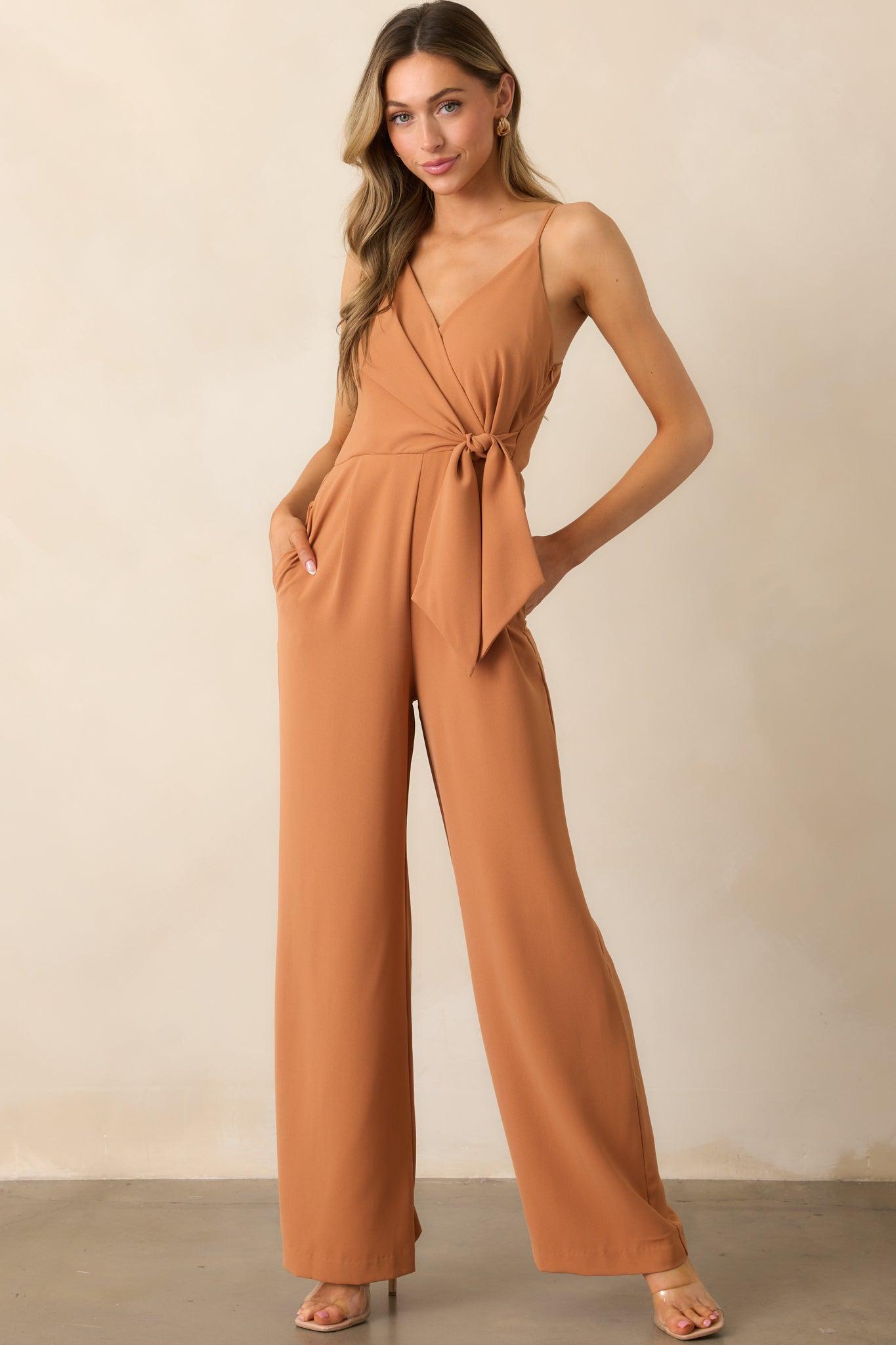 Make Every Day Count Light Clay Faux Wrap Jumpsuit Product Image