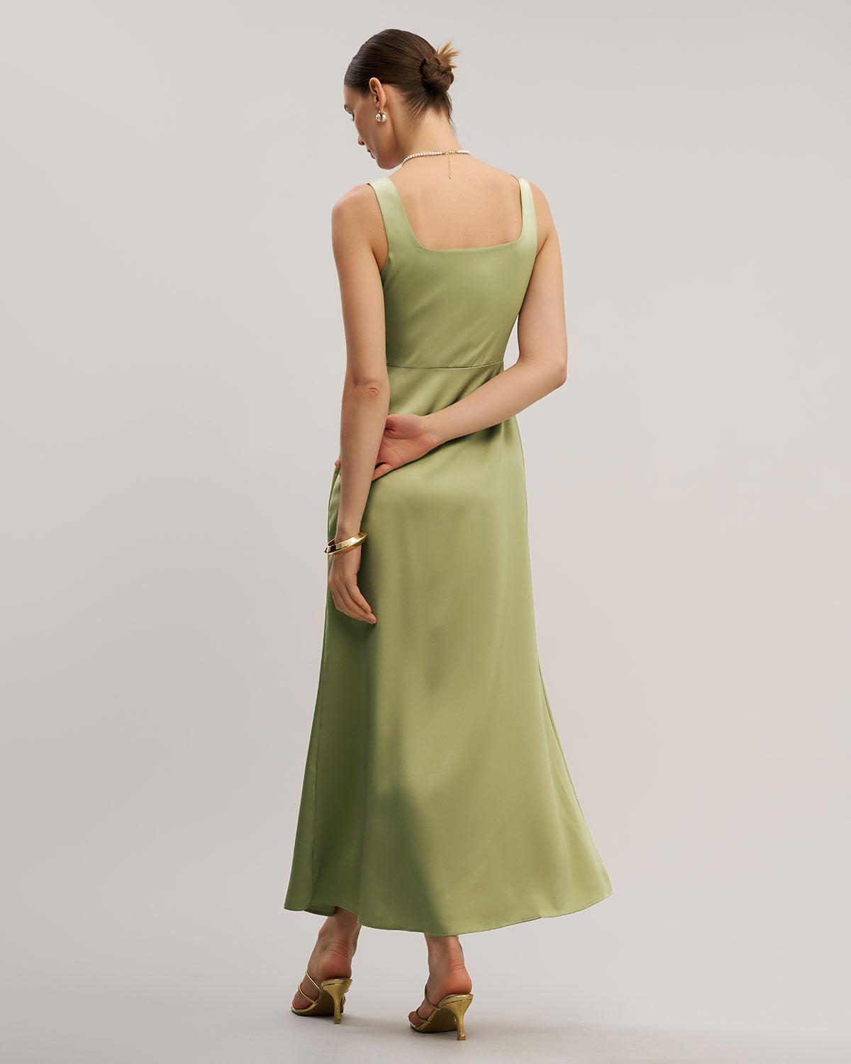 Green Square Neck Bodycon Maxi Dress Product Image