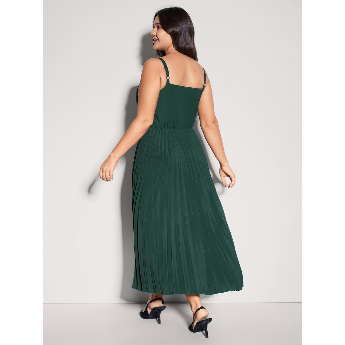 Plus Size Pleated Pockets Solid Cami Midi Dress Cyan Women Formal Non Sleeveless Curvy BloomChic 12/L Product Image