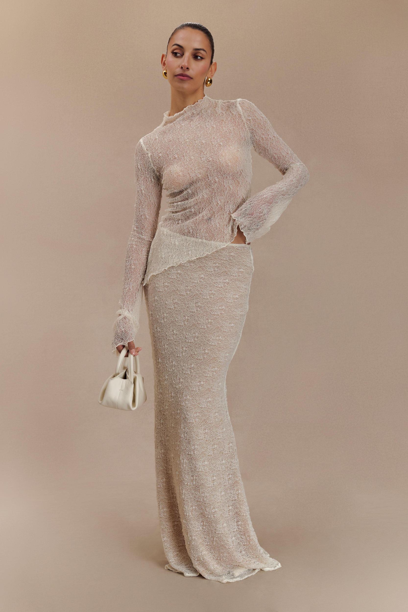 Robyn Sheer Lace Maxi Skirt - Ivory Product Image