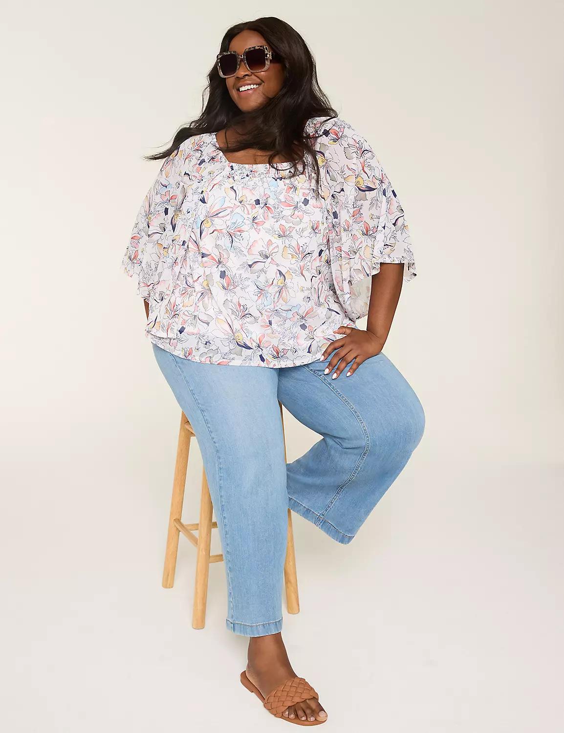 Mesh Smocked-Neck Circle Drama Top Product Image