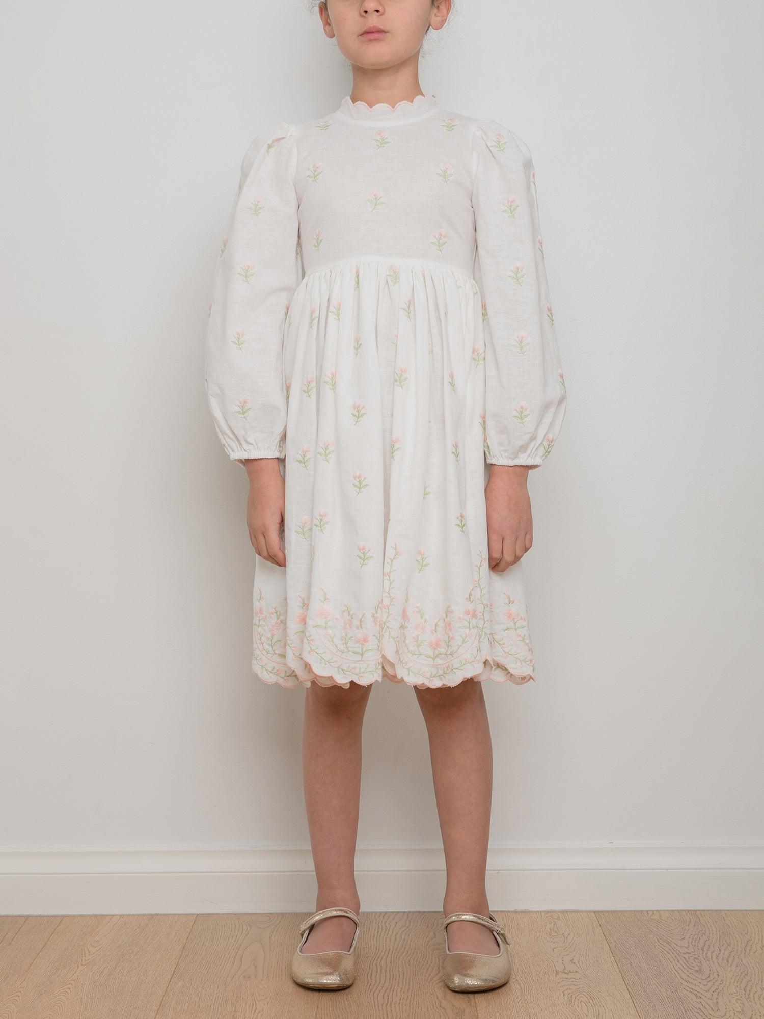 Petite Amalie Embroidered Rose Linen Dress Product Image