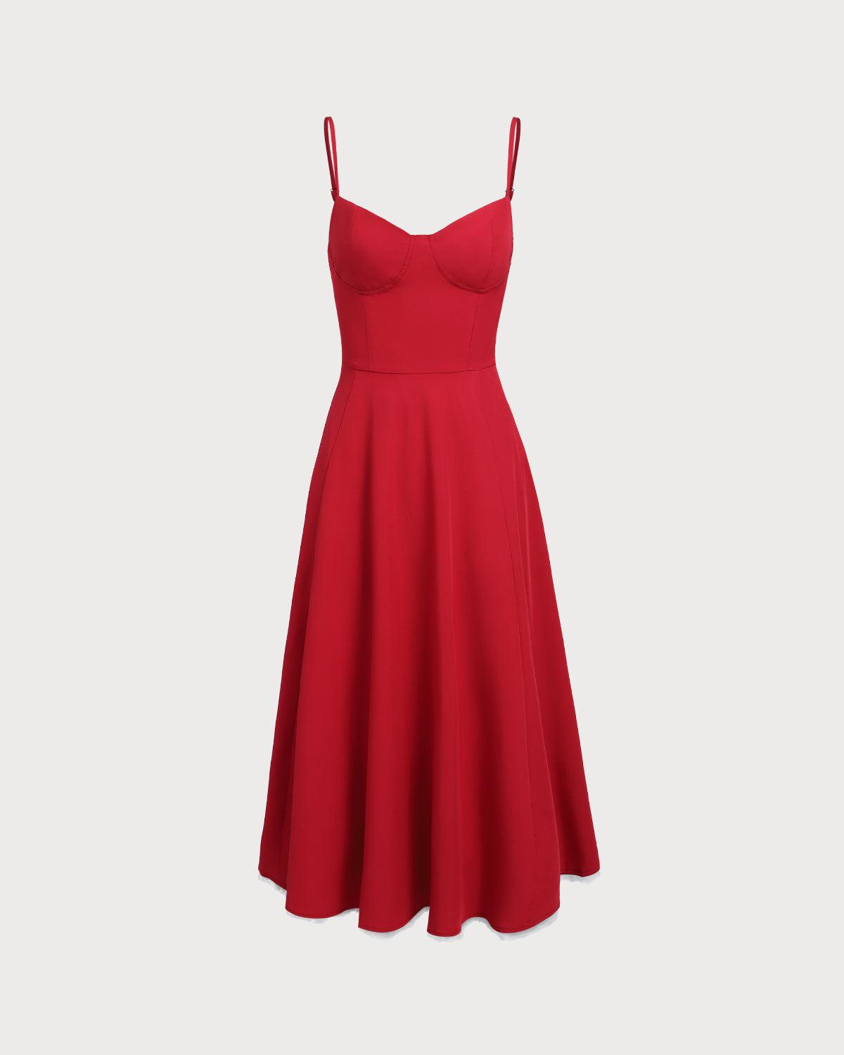 Red Sweetheart Neck Slip Maxi Dress Product Image