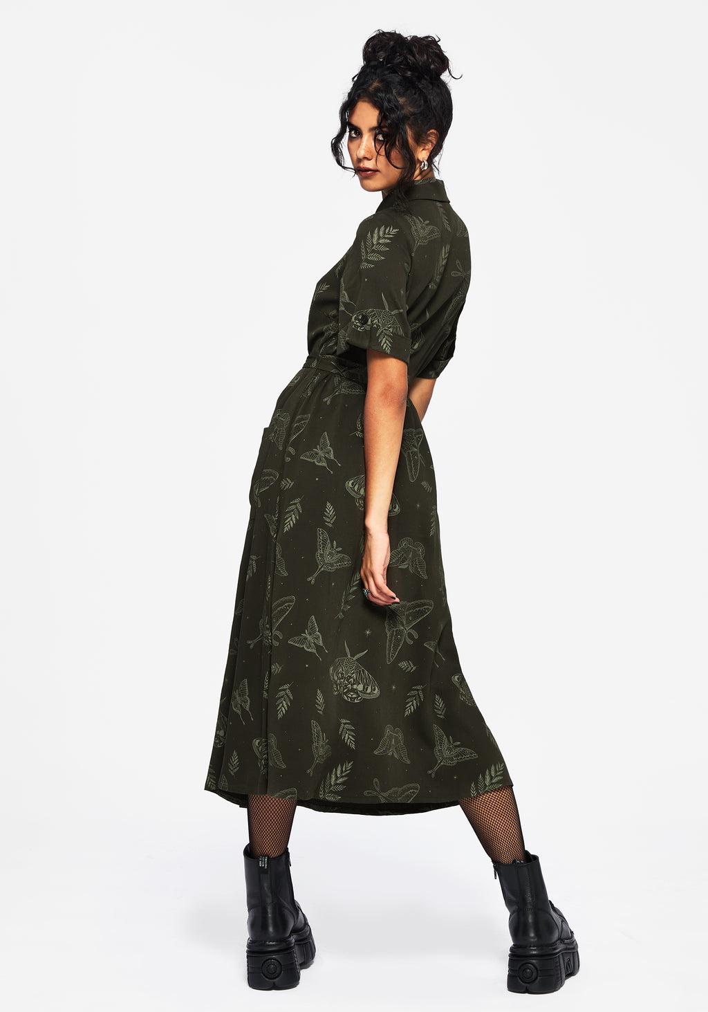Callopistria Moth Print Midi Shirt Dress - Green Product Image