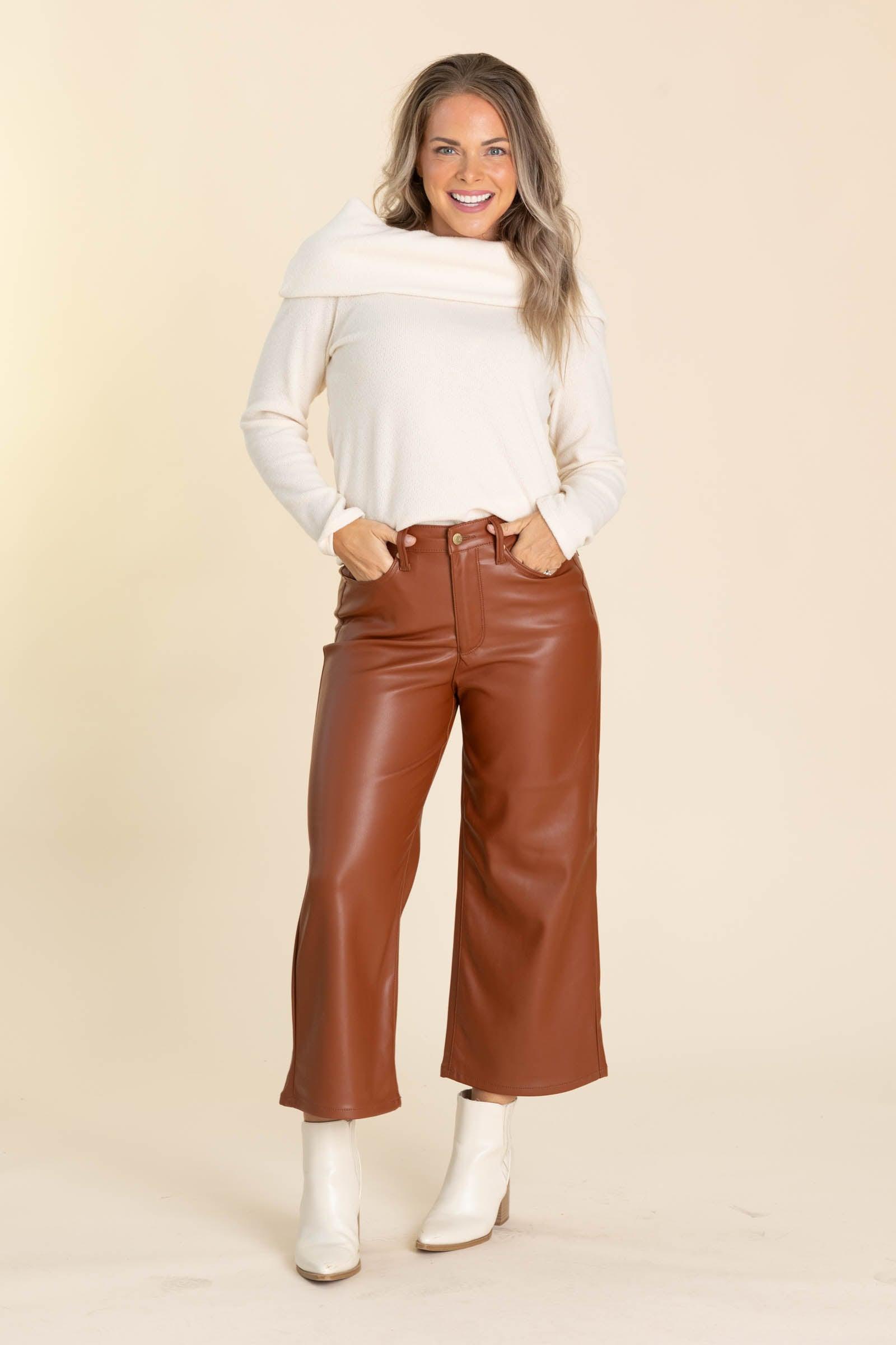 Tummy Control Faux Leather Crop Pant Product Image