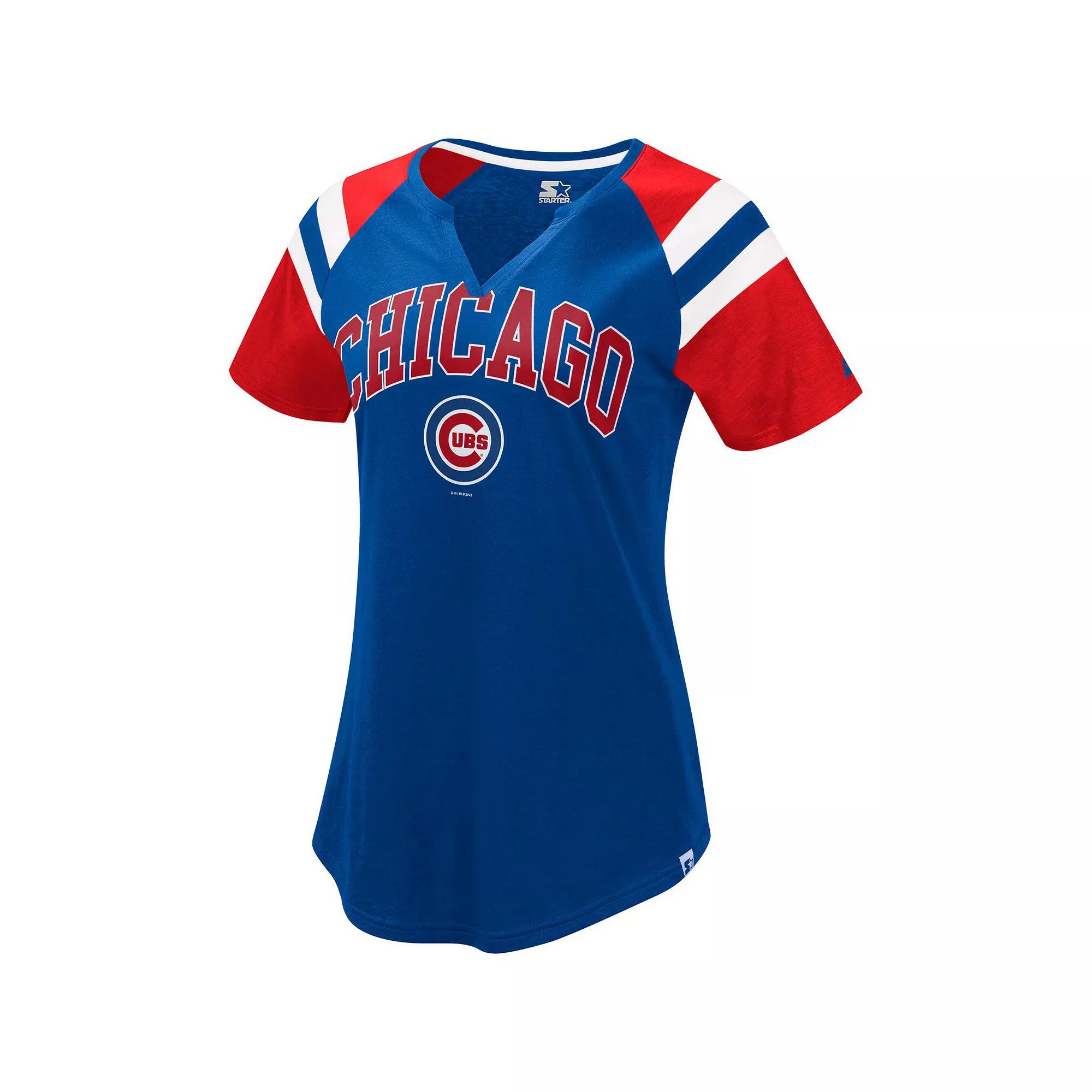 Women's Starter Royal/Red Chicago Cubs Game On Notch Neck Raglan T-Shirt, Size: XS, Blue Product Image