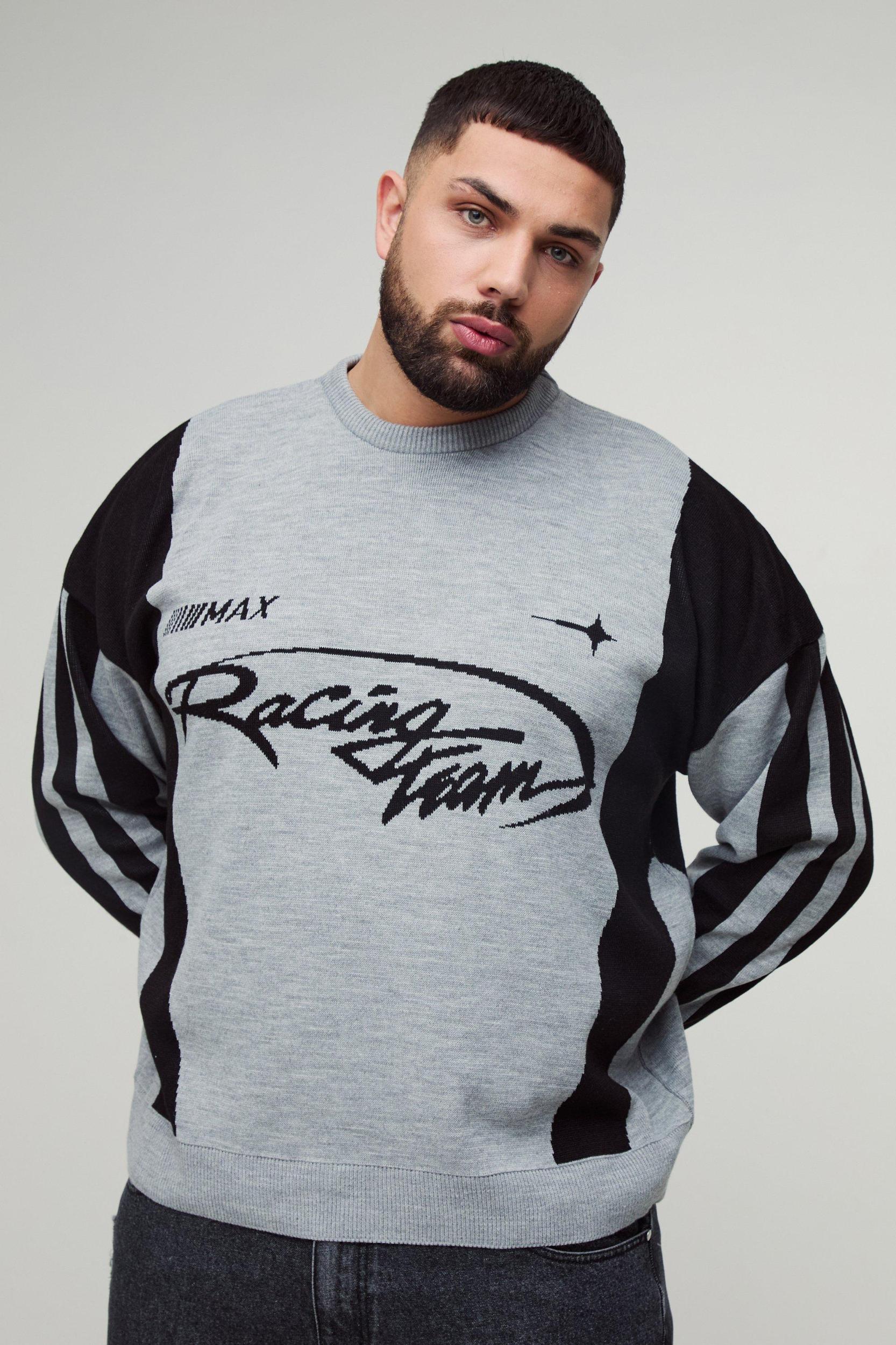 Plus Oversized Boxy Moto Sweater | boohooMAN USA Product Image