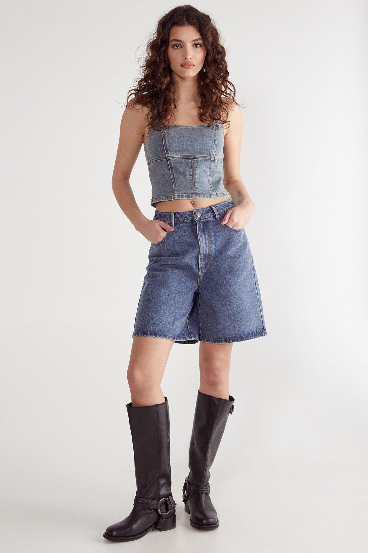 Denim Lace Back Top Product Image