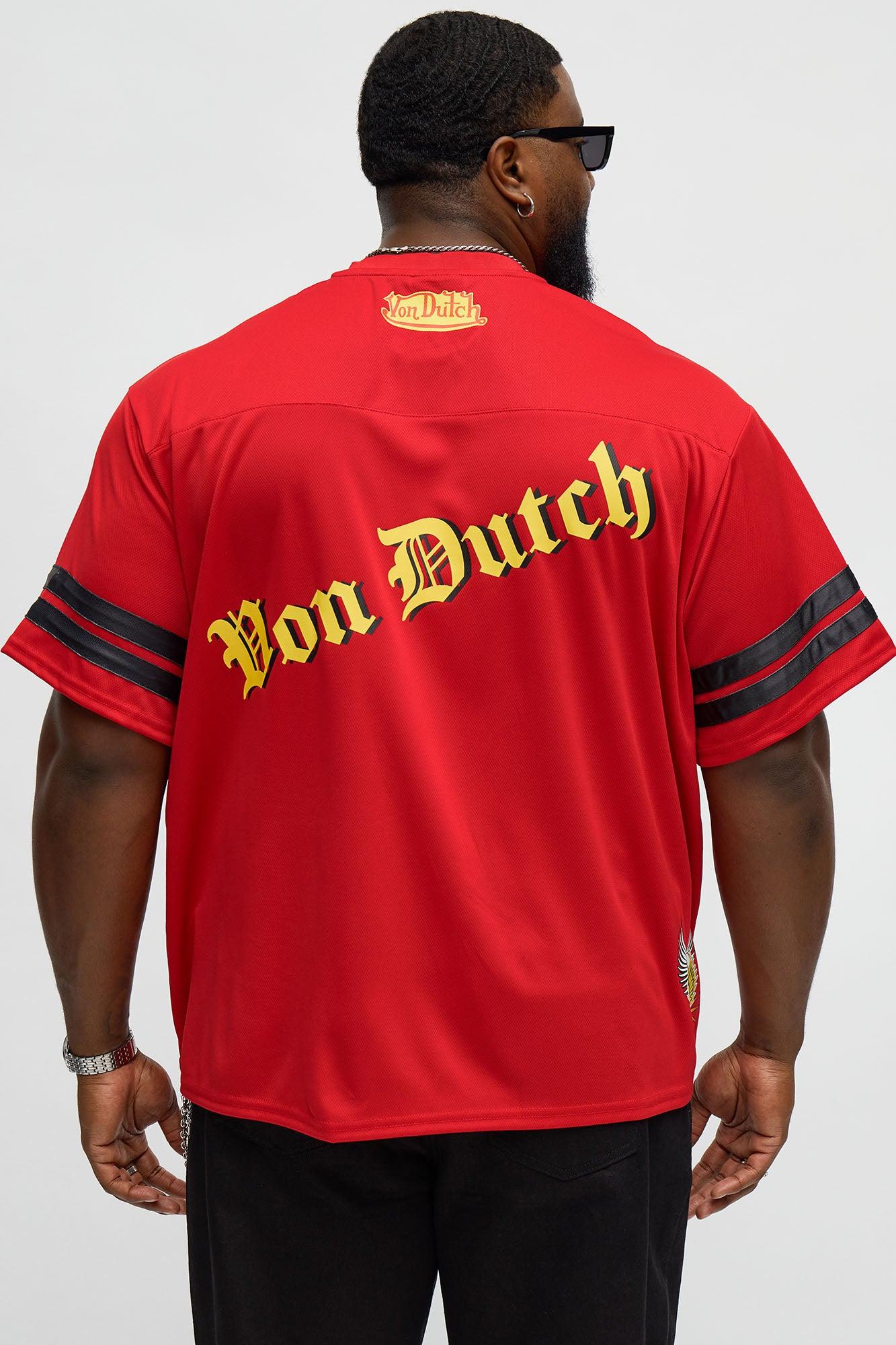 Von Dutch Center Patch V Neck Tee - Red/combo Product Image