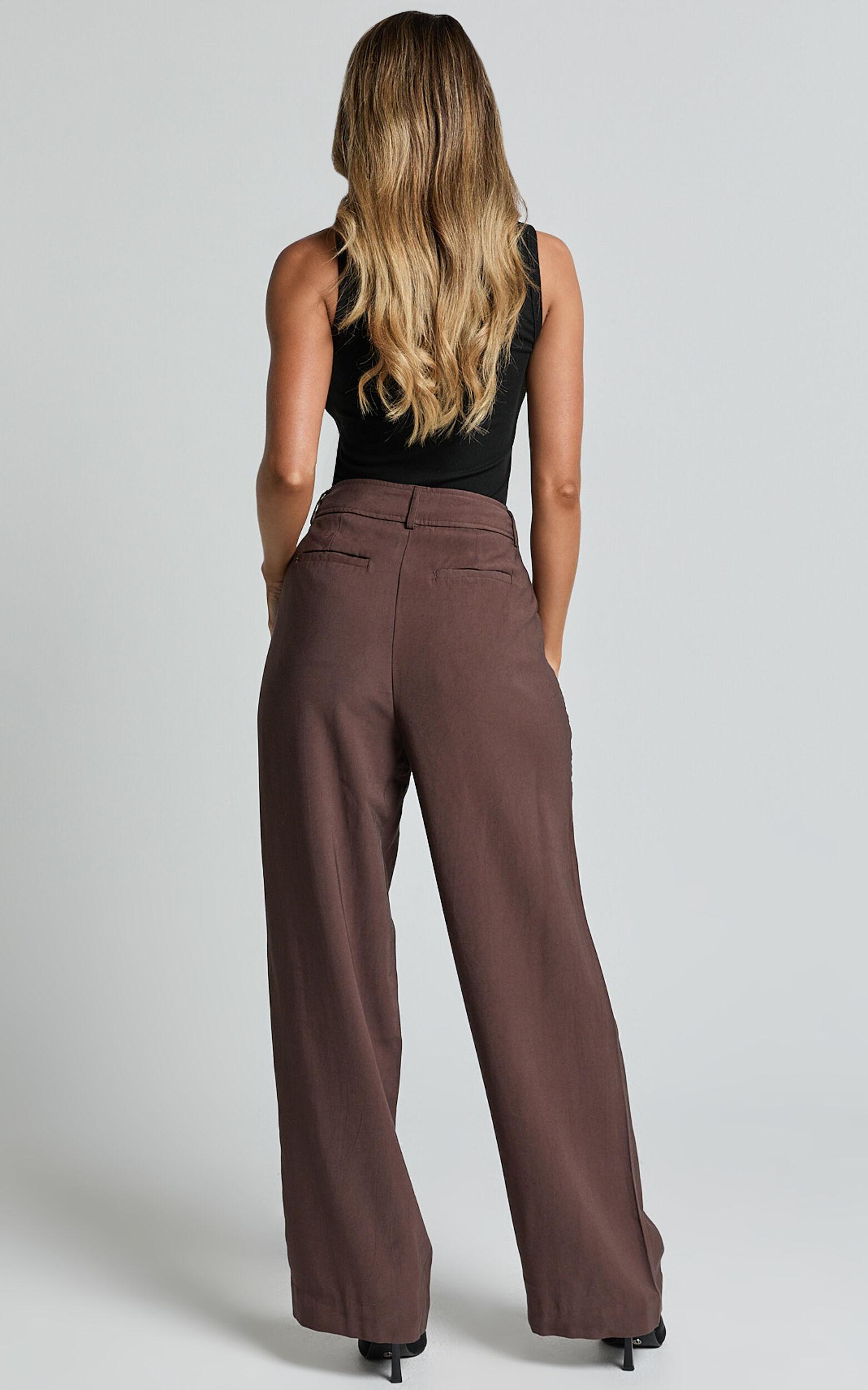 Augustus Pants - High Waisted Wide Leg Tailored Pants in Dark Oak Product Image