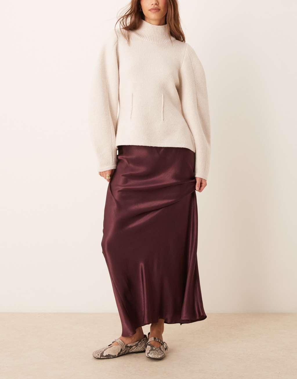 Miss Selfridge satin bias cut bow detail maxi skirt Product Image