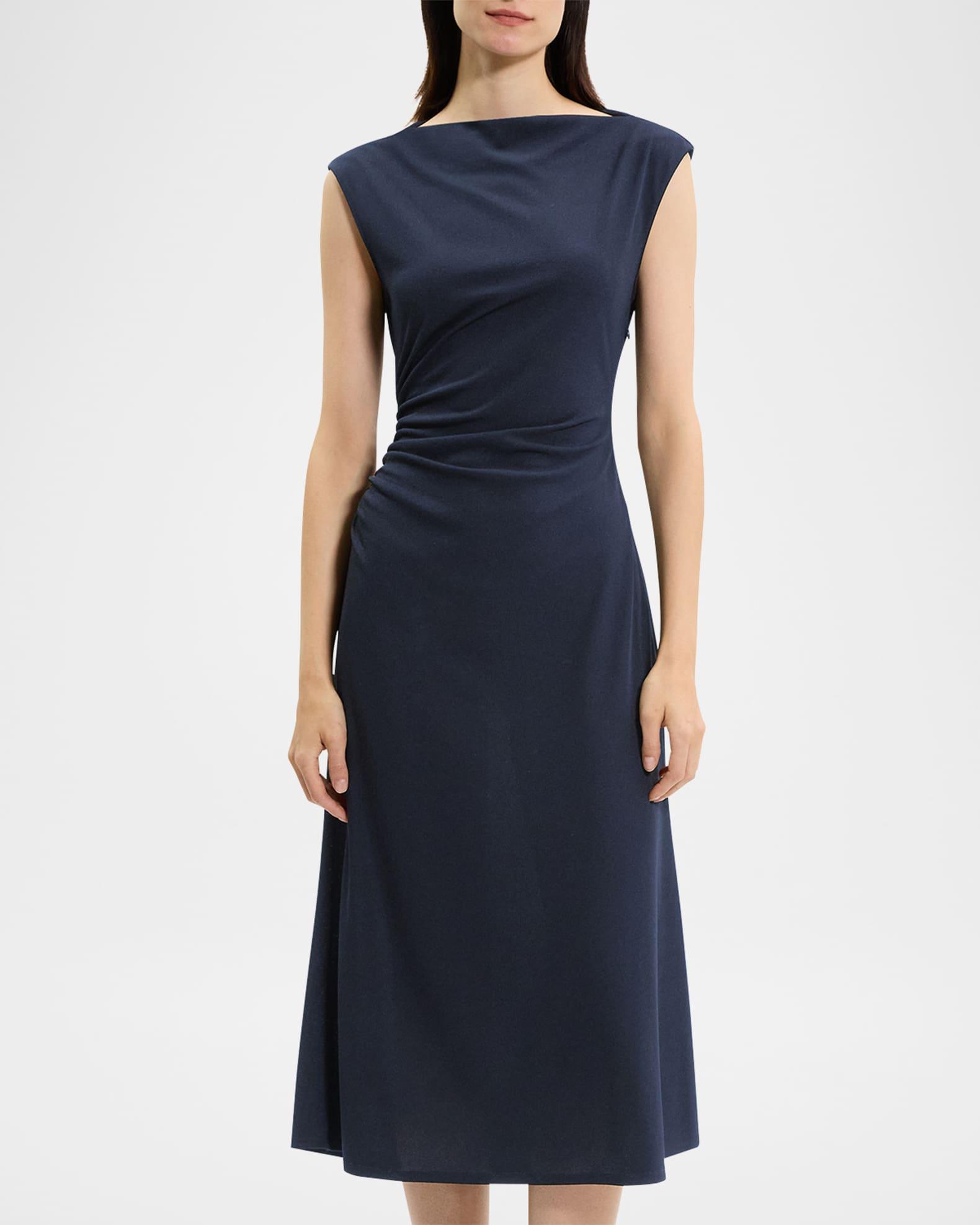 Draped Boat-Neck Midi Dress Product Image