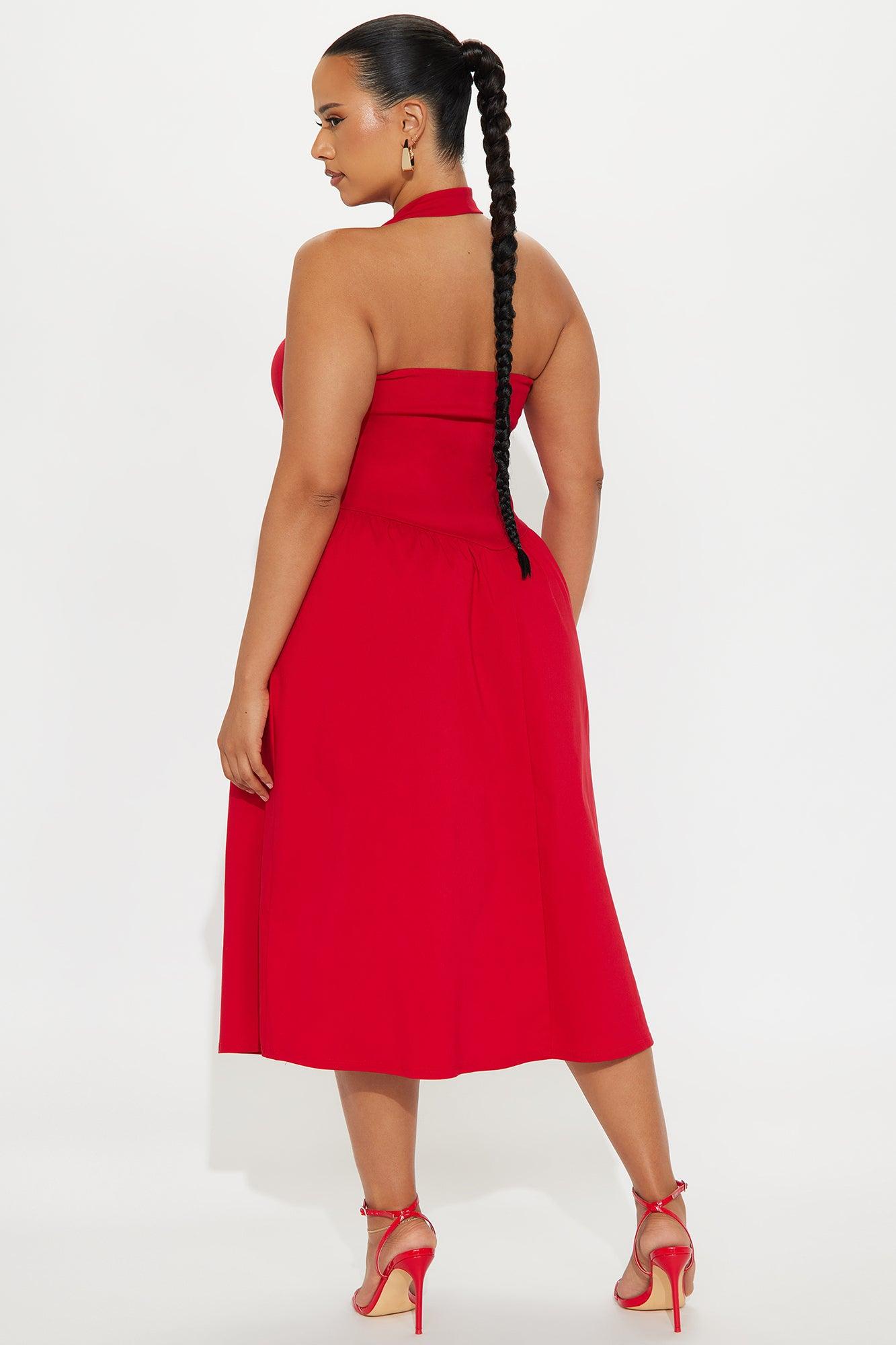 Phoebe Halter Midi Dress - Red Female Product Image